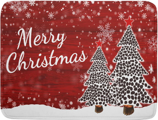 Merry Christmas Tree Red Dish Drying Mat for Kitchen Counter,Winter Snowflake Pine Drying Mat 18 x 24 Inch with Absorbent Reversible Microfiber Dish Drying Pad for Coffee Bar