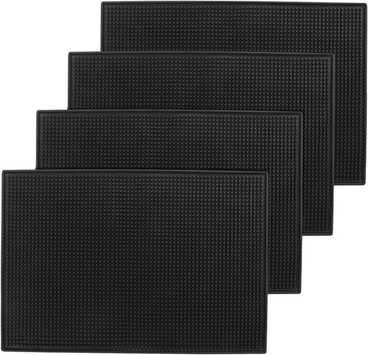 4 Pack Rubber Mats, 18" x 12" Black Bar Service Spill Mat for Countertop, Bartending, Efficient and Stylish Solution