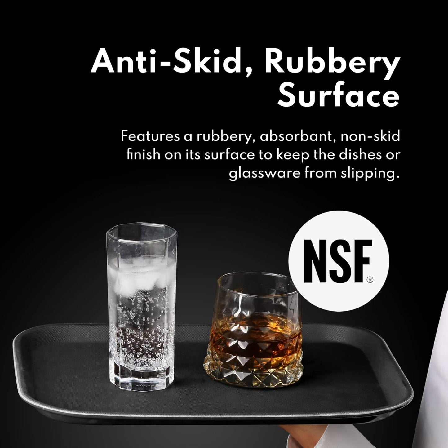 New Star Foodservice 24975 Restaurant Grade Non-Slip Tray, Plastic, Rubber Lined, Rectangular, 12-Inch x 16-Inch, Black