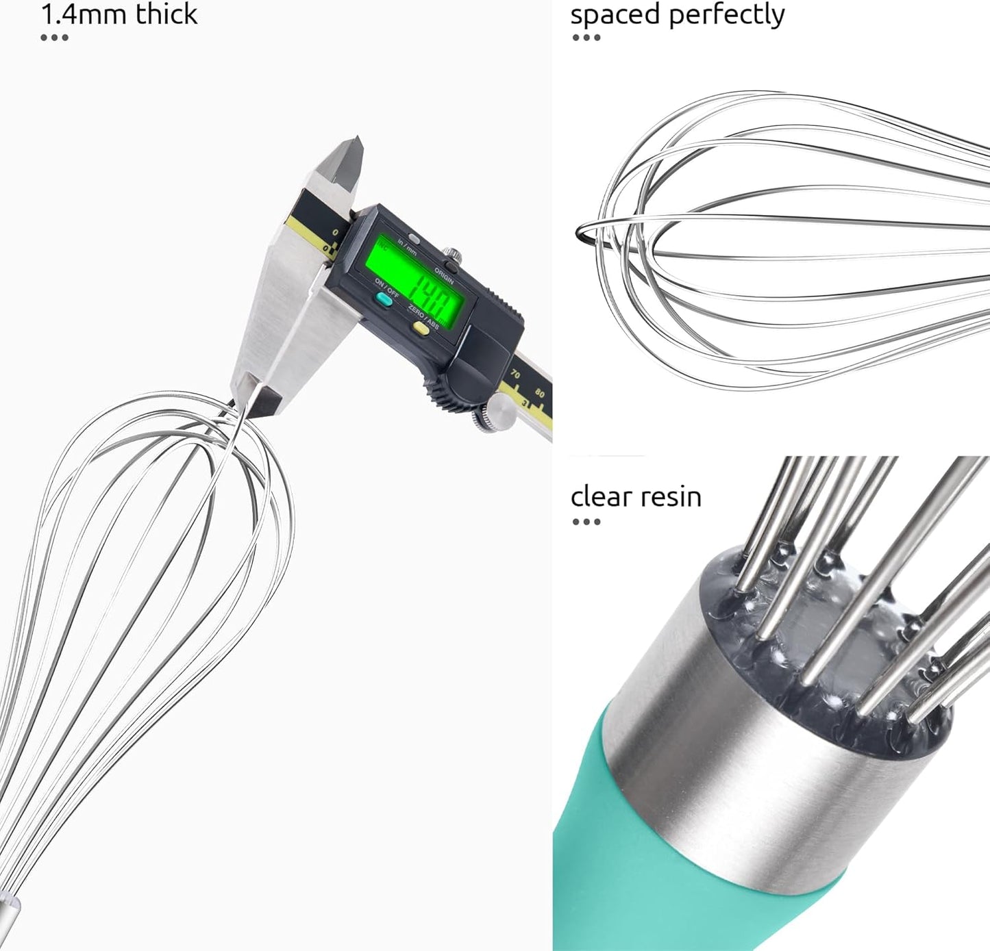 U-Taste 9" Small Egg Whisk: 18/10 Stainless Steel Kitchen Cooking Wire Balloon Wisk, Heavy Duty Metal Beater Stirrer, Manual Baking Tool with 6 Flex Wires for Hand Mixing, Blending Sauce (Aqua Sky)