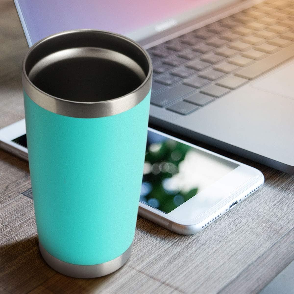 HASLE OUTFITTERS 20oz Stainless Steel Tumblers Bulk, Insulated Travel Cup with Lid, Double Wall Vacuum Coffee Mug for Cold & Hot Drinks 4 Pack, Light Blue