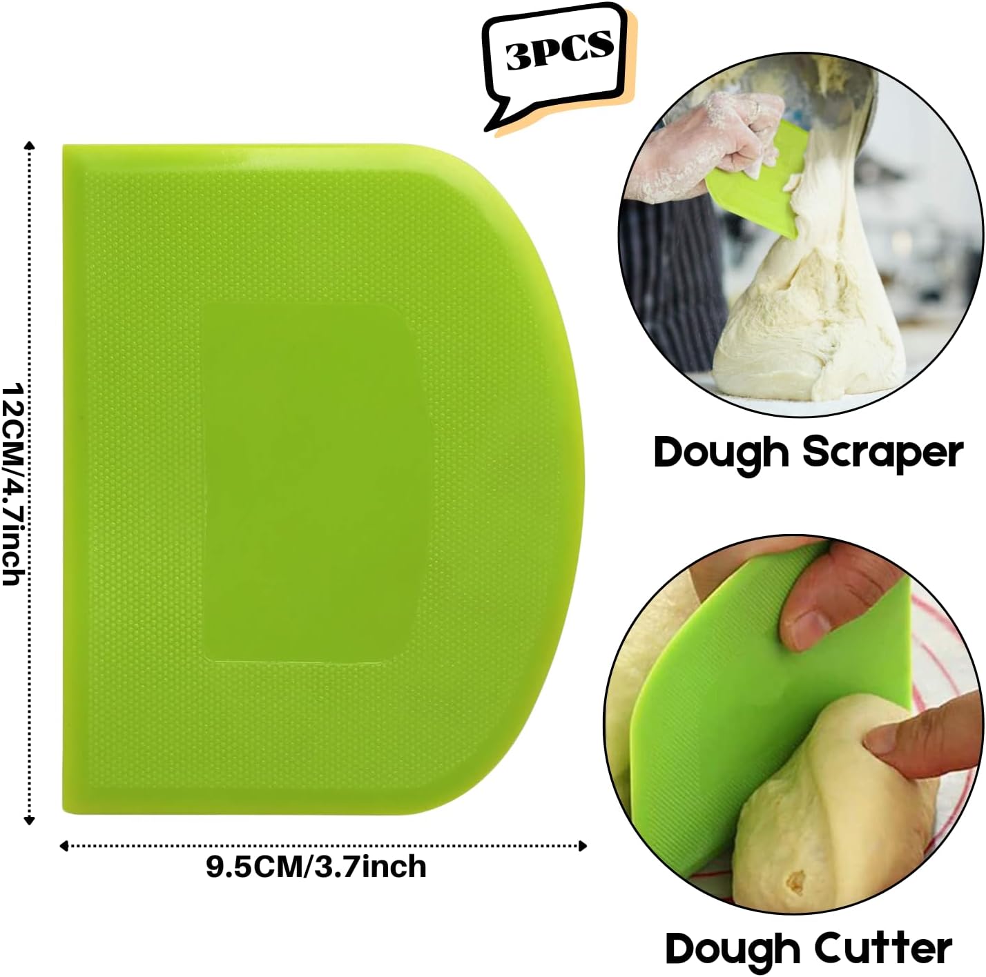 SURDOCA Dough Scraper Bench Scraper - 3P 4.7x3.7" Plastic Flexible Bowl Scraper, Sharp Edge & Angles Cake Scraper. Non-Slip Bakeware Decorating Tools Sculpting & Modeling Tools - Blue+White+Pink