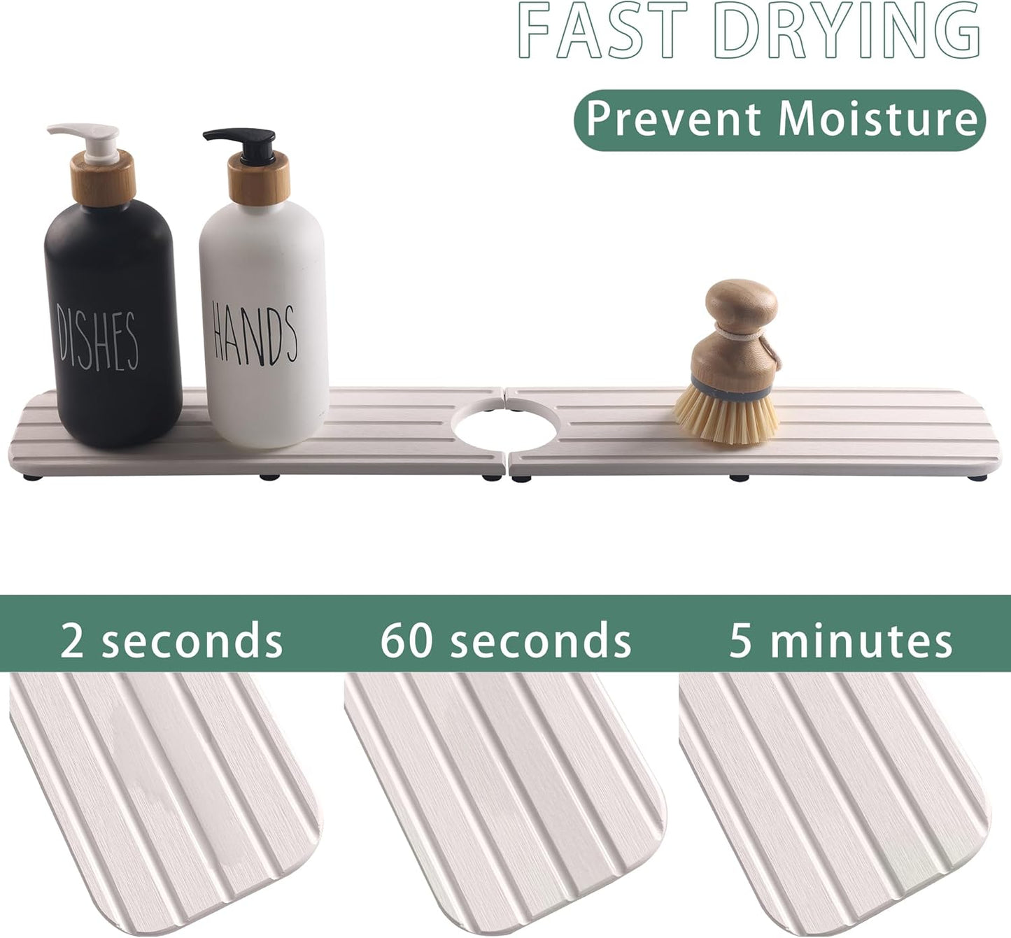 ZumenDa 23.6inch x 4inch Kitchen Sink Faucet Mat, Water Absorbing Stone Faucet Splash Guard for Bathroom Counter, Quick Drying Diatomite Tray for Kitchen Sink, White