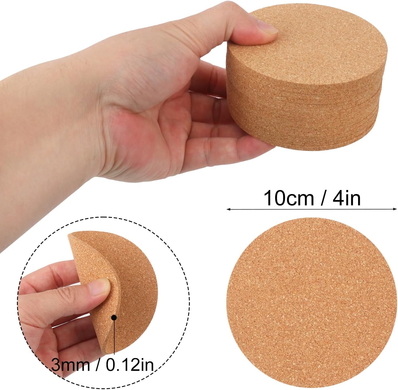 150 Pieces 4 Inch Cork Coasters for Drinks, 100 mm Round Cork Coasters, Non-Slip, Heat-Resistant, Absorbent & Reusable, Perfect for DIY Crafts and Home Tabletop Decoration