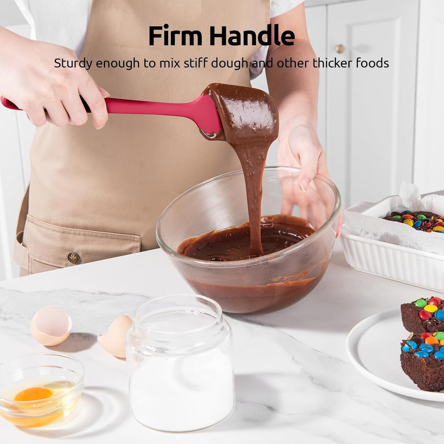 U-Taste Silicone Baking Spatula Set: 600ºF High Heat Resistant, Food Grade Flexible Rubber Kitchen Cooking Mixing Scraper, Food Grade Seamless Utensil for Nonstick Cookware Set of 3 (Colorful)