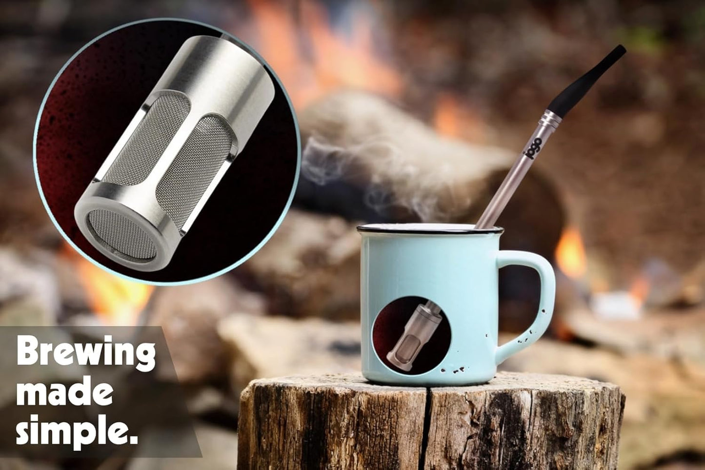 JoGo - The Original Coffee and Tea Brewing Straw - Portable Coffee Maker - Stainless Steel Single Serve Strainer - Filter Function for Hot & Cold Brew - Yerba Mate Straw for Loose Leaf Teas & Coffee
