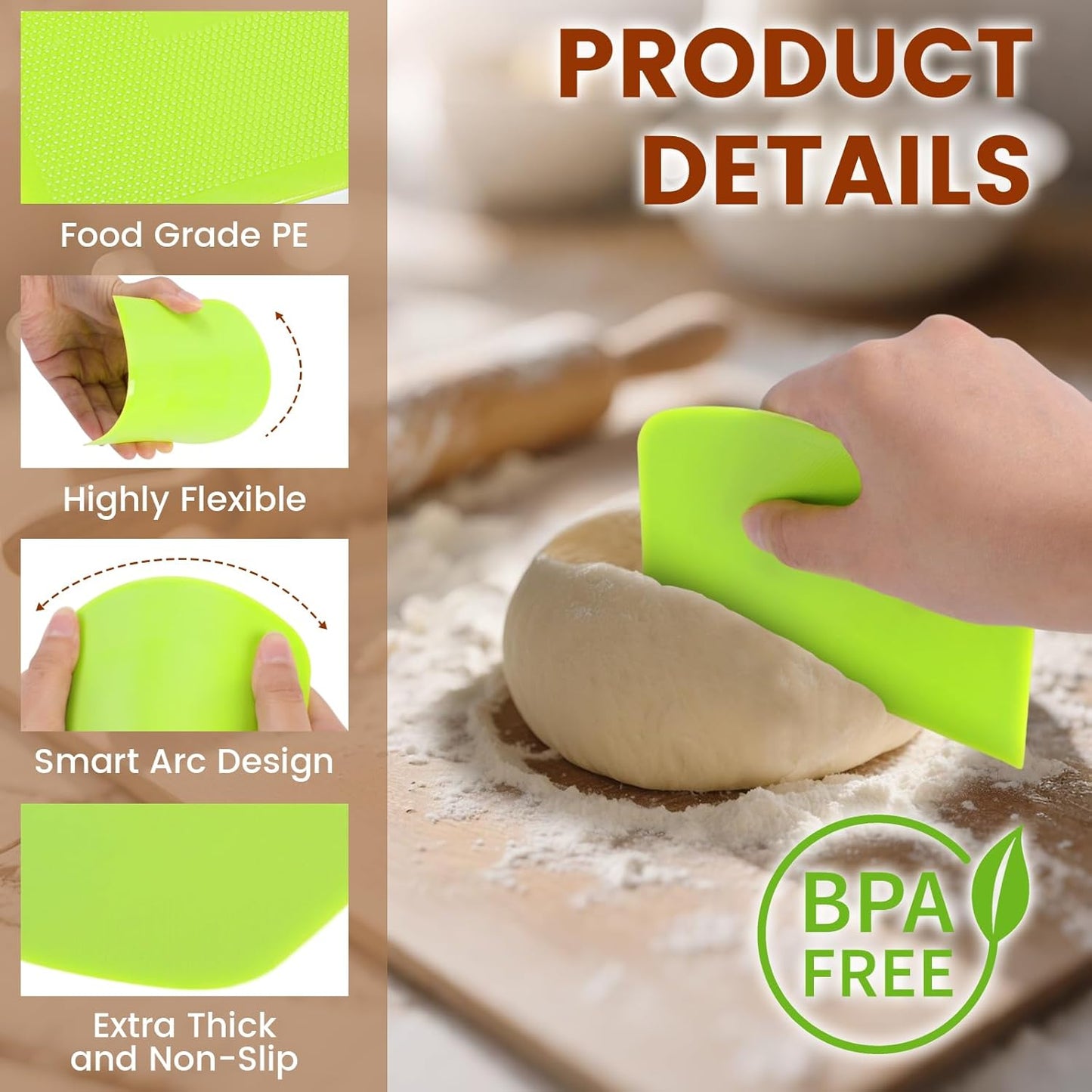 SCHVUBENR Premium Dough Scraper Set with 2 Flexible Bowl Scrapers - Stainless Steel Dough Cutter & Bench Scraper with Measuring Scale - Versatile Kitchen Scraper for Bread, Pastry, Pizza, Cake - Black