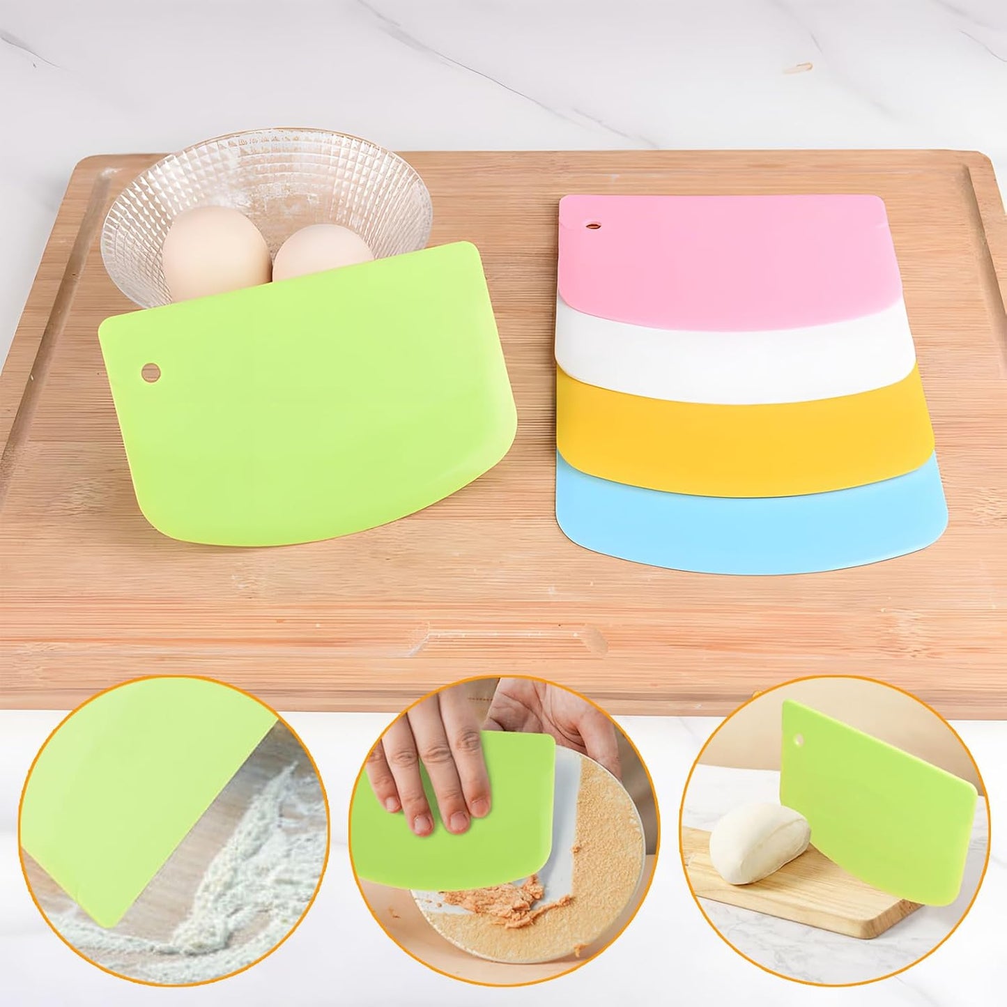 7PCS Dough Scraper Set, Plastic Bench Scraper, Multipurpose Bowl Scraper for Kitchen, Baking, Cake, Bread, Pizza, Pastry