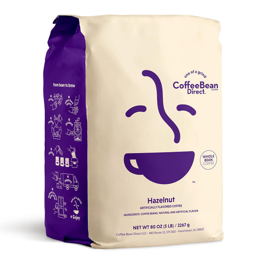 Coffee Bean Direct Hazelnut Flavored, Whole Bean Coffee, 5 Pound Bag (Pack of 1)