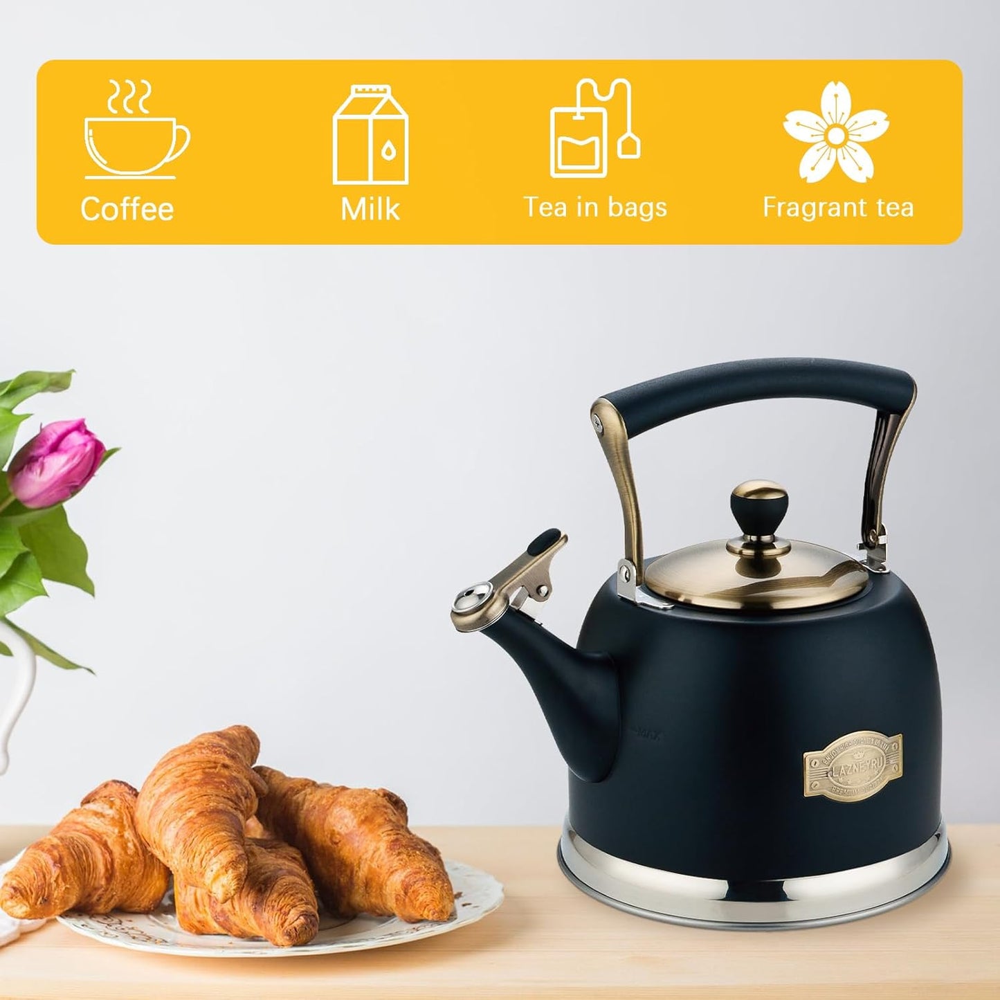 Tea Kettle Stainless Steel Teapot, Stainless Steel Teakettle for Stove Top with Heat Proof Ergonomic Handle 3.0 Quart