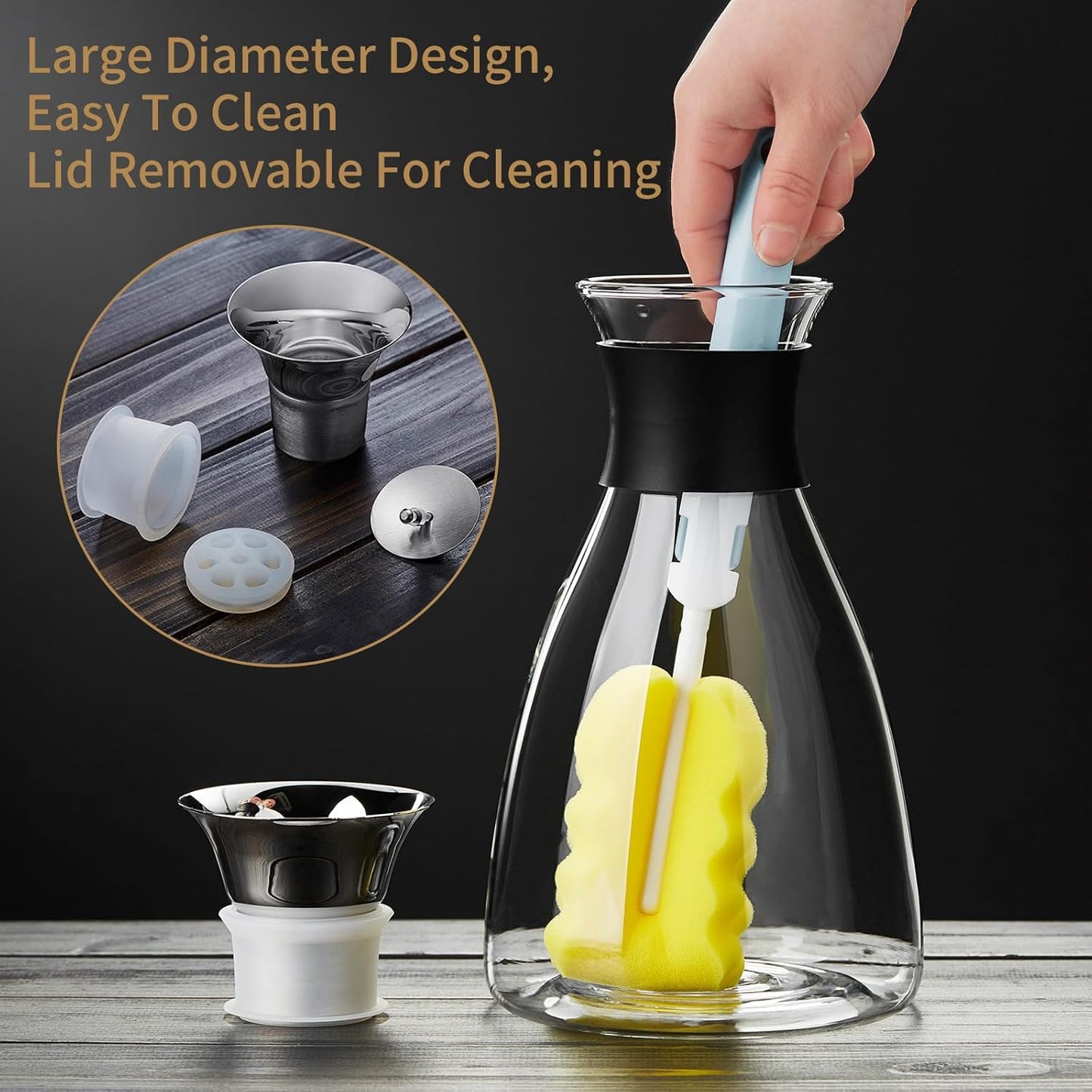 Glass Pitcher with Lid and Spout, 42OZ, Glass Water Jug for Fridge, Glass Carafe with Lid for Hot/Cold Water, Large Pitcher for Coffee, Juice,Homemade Iced Tea Beverage 1250ML