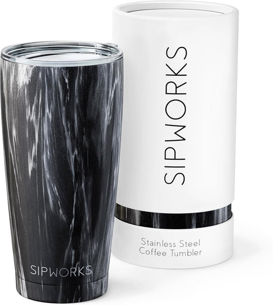 Stainless Steel Coffee Tumbler: Double-Wall Vacuum Insulated Spill-proof Travel Mug Metal Coffee Cup with Lid, 20-Ounce Gray Marble