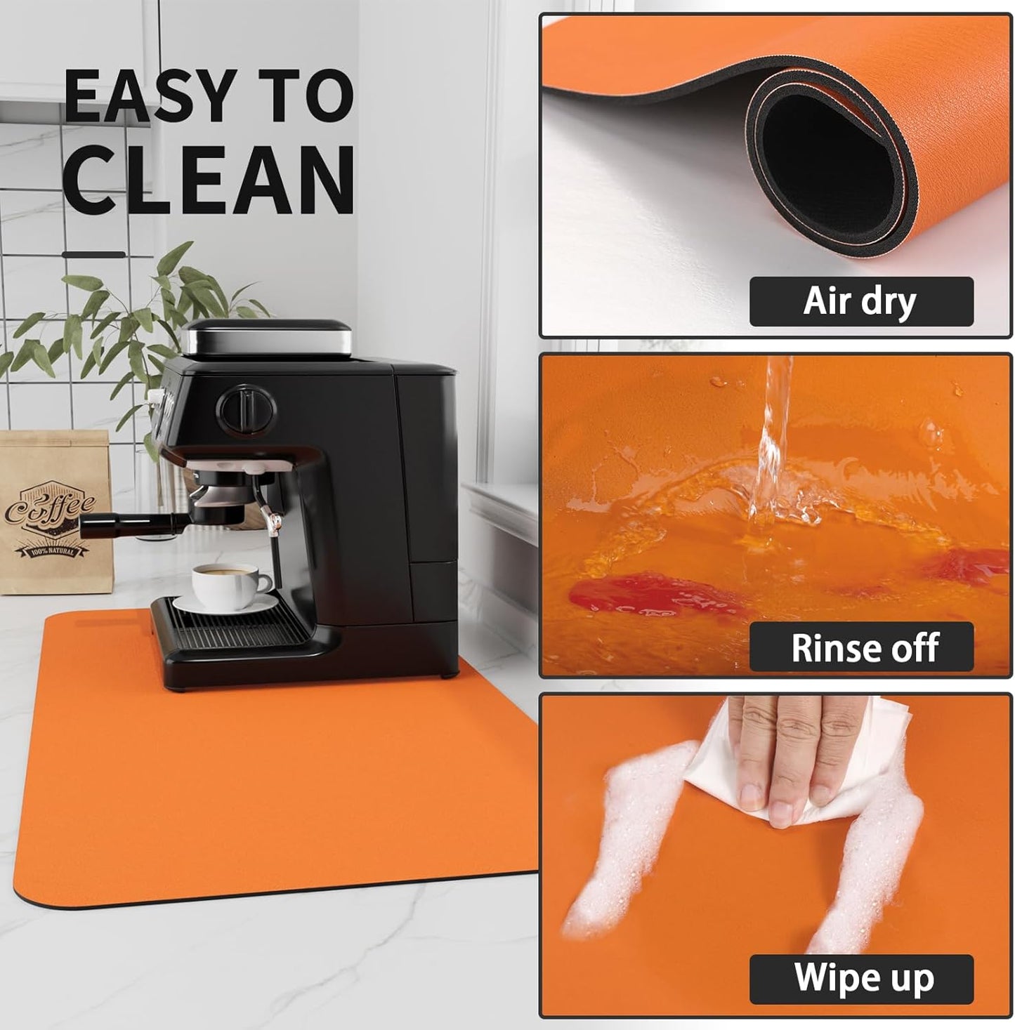 Coffee Mat - Absorbent Hide Stain Rubber Backed Dish Drying Mat for Kitchen Counter - Bar Mats for Countertops Accessories Fit Under Coffee Maker Espresso Machine