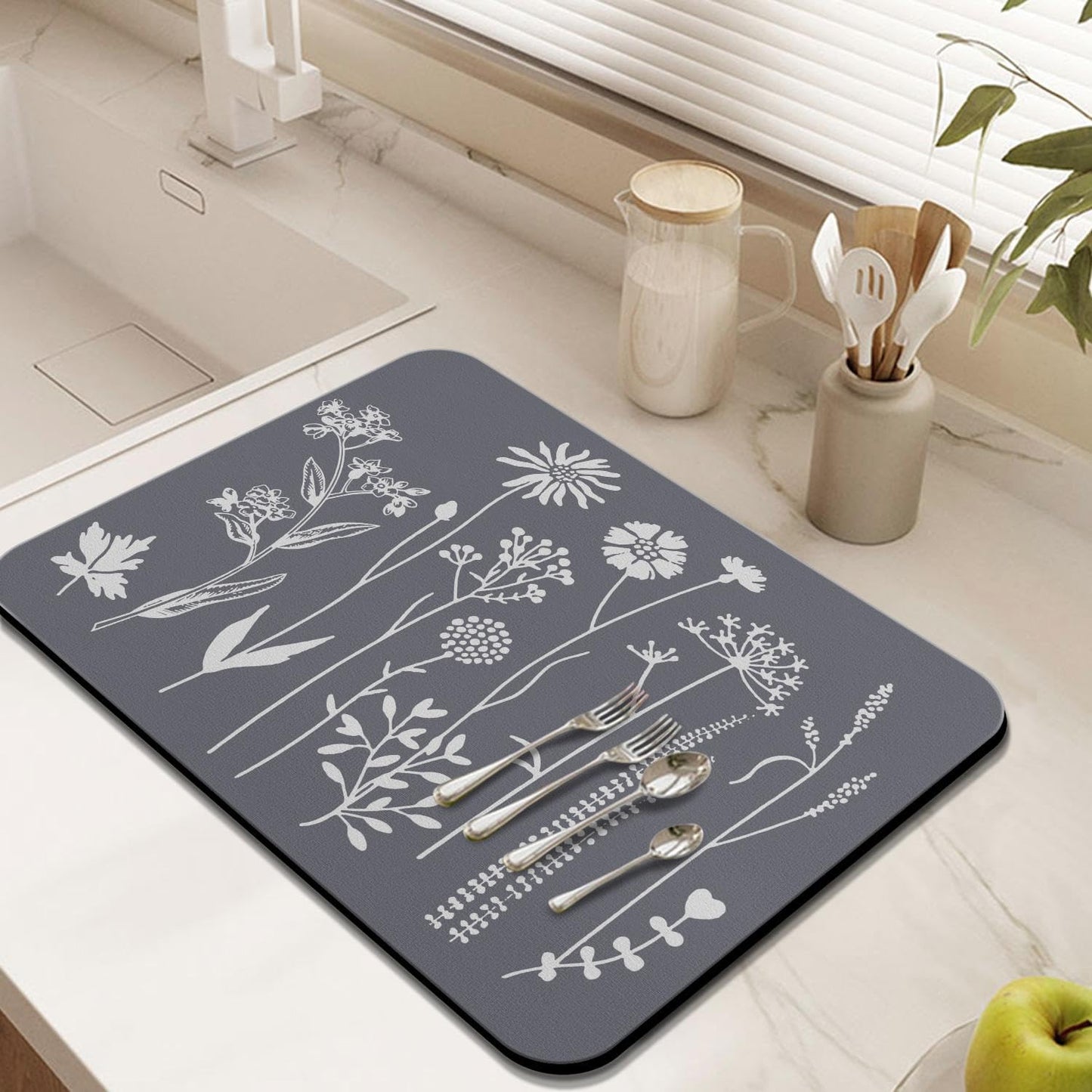 Rubber Dish Drying Mat for Kitchen Counter Large Grey Washable Quick Home Coffee Pad Fit Under Sink,Bar,Utensils or Stemware (24x18in)