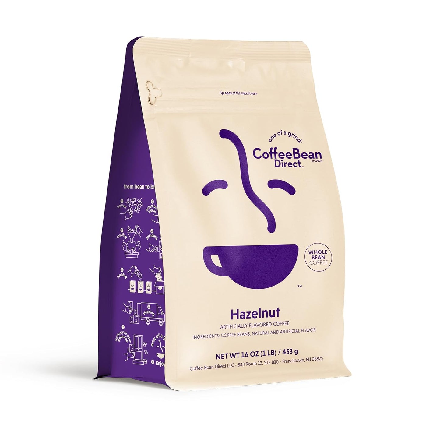 Coffee Bean Direct Hazelnut Flavored, Whole Bean Coffee, 1 Pound Bag (Pack of 1)