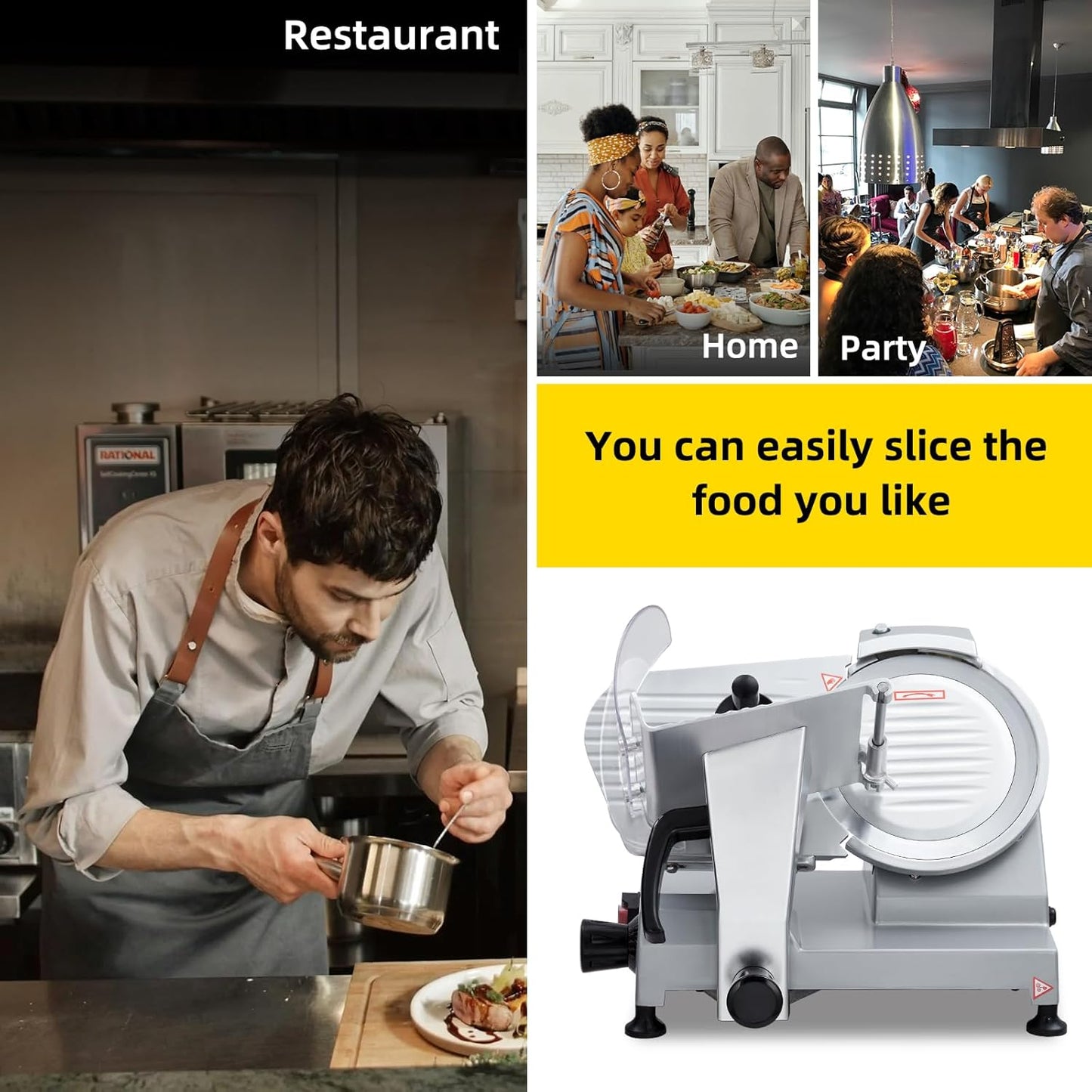 Commercial 8" Blade Meat Slicer 210W | Stainless Steel Electric Food Slicer Adjustable Thickness - Perfect for Restaurant, Deli & Home Kitchen Use