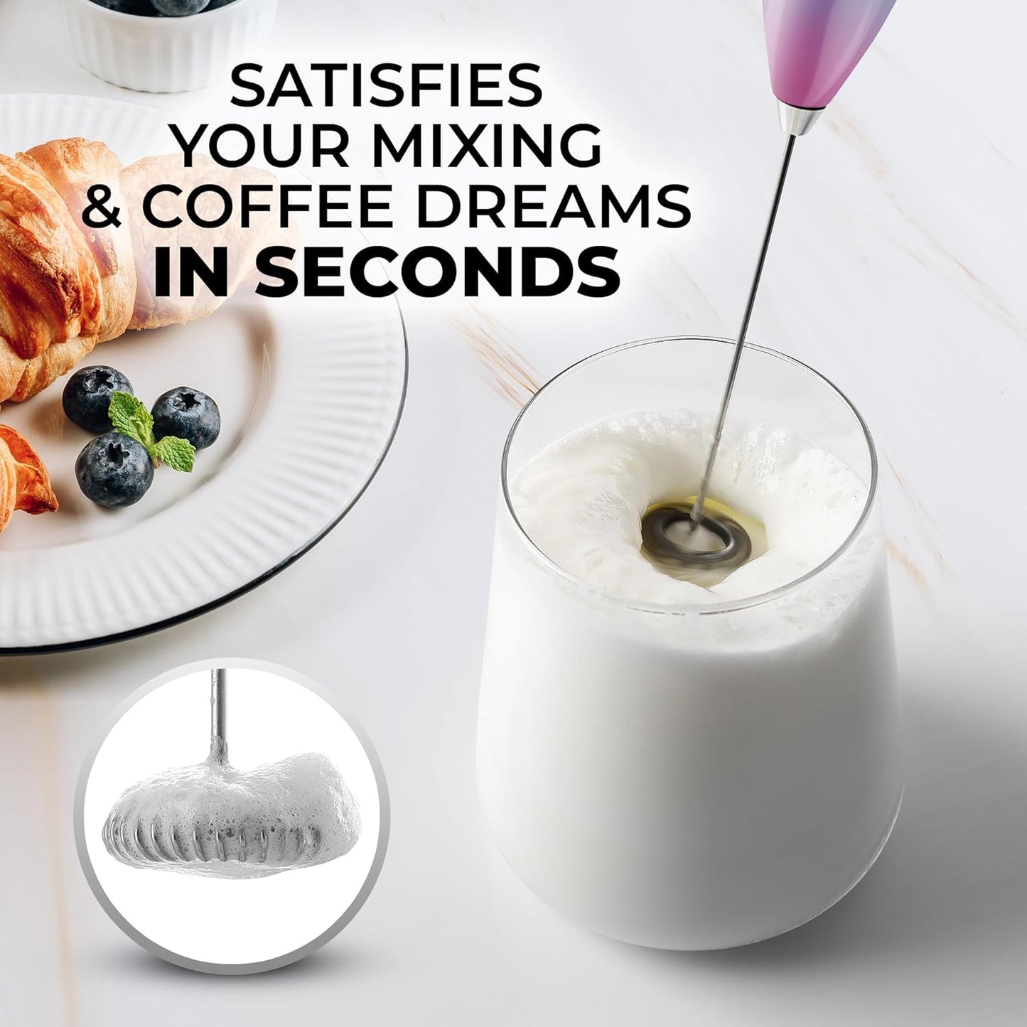 Zulay Powerful Milk Frother Handheld Foam Maker for Lattes - Whisk Drink Mixer for Coffee, Mini Foamer for Cappuccino, Frappe, Matcha, Hot Chocolate by Milk Boss (Bubblegum)