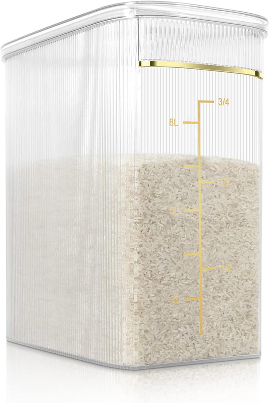 TBMax Rice Storage Container 20 Lbs, Crystal-Clear Large Food Container Rice Holder Bin with Measuring Cup for Flour, Sugar, Oatmeal, Kitchen Pantry Organization and Storage