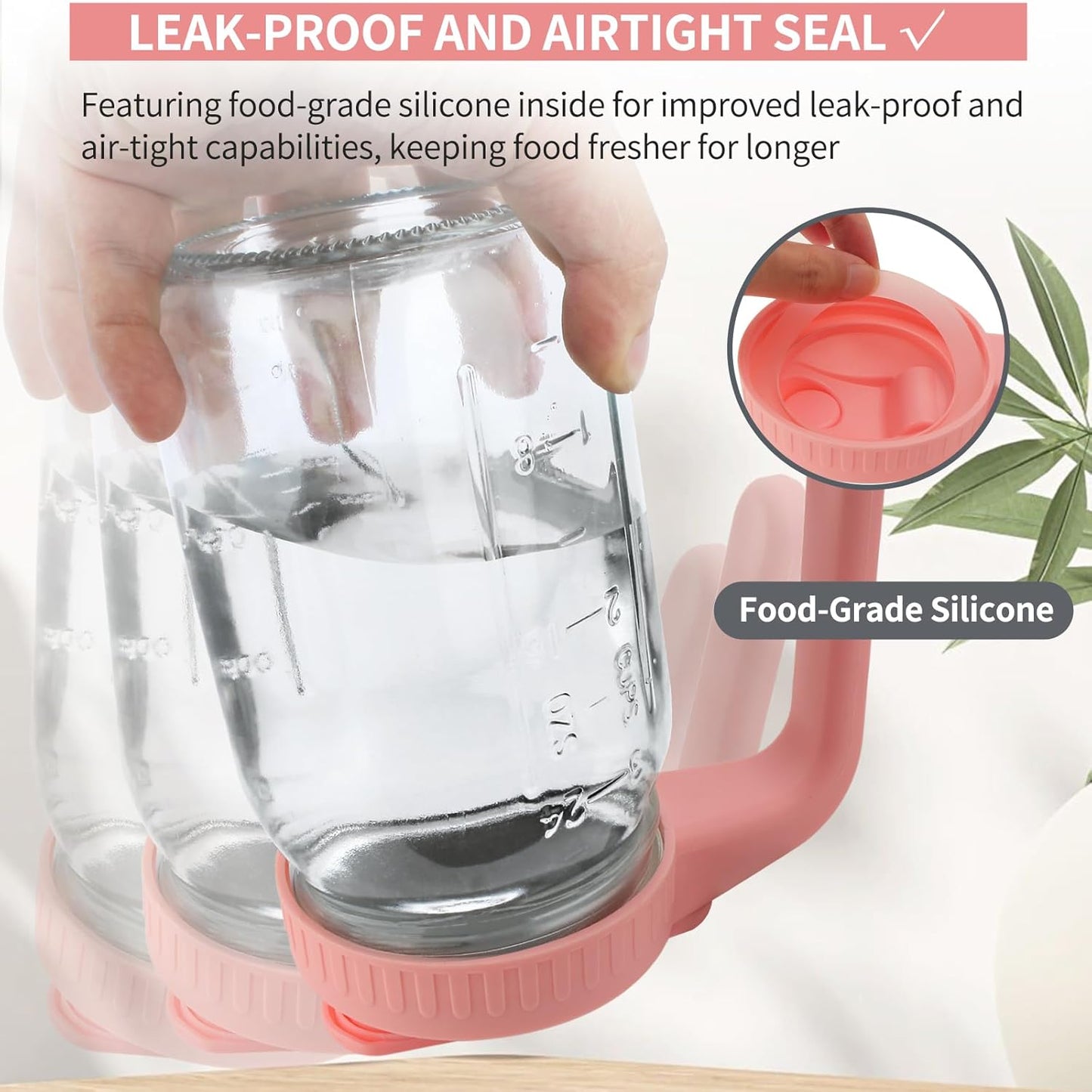 32oz Glass Pitcher with Lid &Pour Spout - 1 Quart Breastmilk Pitcher Double Leak Proof, Creamer Container for Sun Tea, Juice, Cold Brew Coffee, Breastmilk Storage Container -Pink Lid