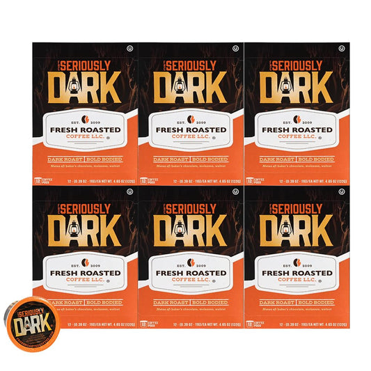 Fresh Roasted Coffee, Seriously Dark, Artisan Blend, Dark Roast, 72 Pods for K Cup Brewers