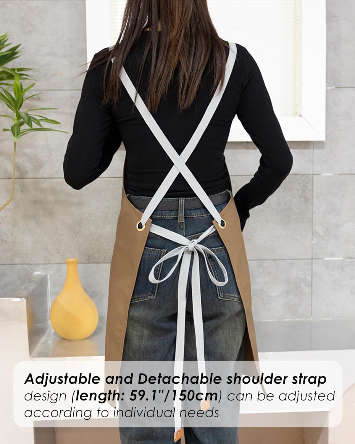 Lisianthus 2 Pack Adjustable Bib Aprons for Women with Pockets, Men's Kitchen Cooking Apron