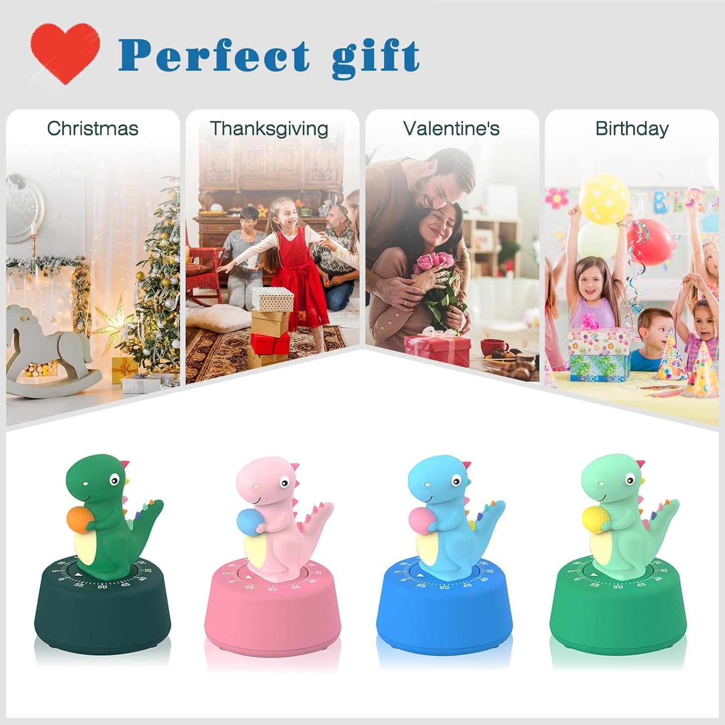 60 Minutes Mechanical Kitchen Timer,Cute Dinosaur Timer for Kids,Wind Up Egg Timer for Cooking,Reading,Classroom and Do Sports. (Dark Green)