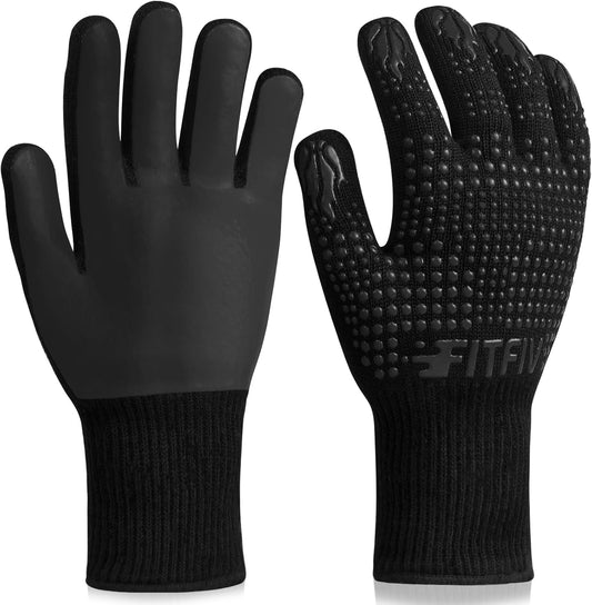 BBQ Gloves, Oven Gloves, 1472°F Extreme Heat Resistant Barbecue Gloves, Silicone Non-Slip Oven Mitts, Kitchen Gloves for Cooking, Grilling, and Baking (Black)