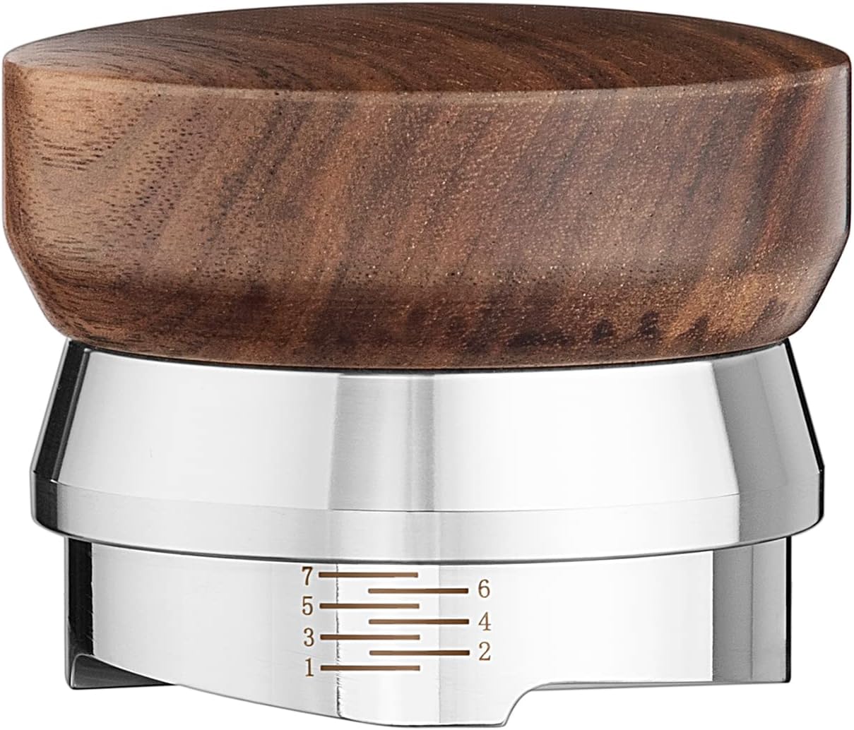 MOJAE 51mm Espresso Distributor, Espresso Distribution Tool, Coffee Distributor Adjustable Depth Espresso Leveler with Walnut Wood Handle, Fits for 51mm Portafilter