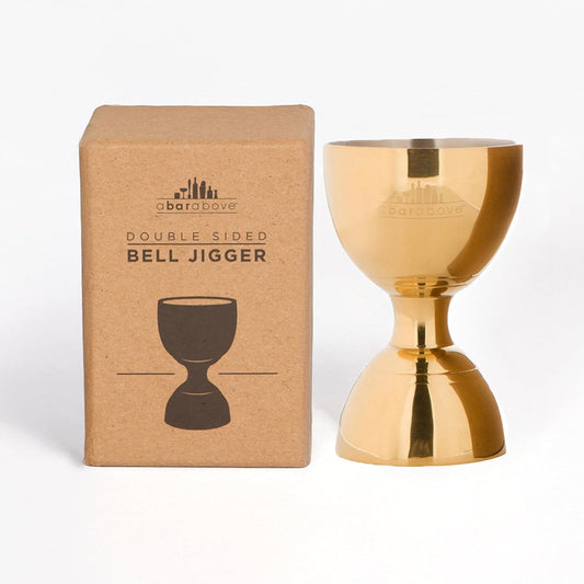 A Bar Above Premium Bell Jigger, 304 Stainless Steel Double Cocktail Jigger with 10 Internal Measurements, Heavy Duty Professional Bar Tool for Bartending, Gold Finish, Ergonomic Design, 1 Pack