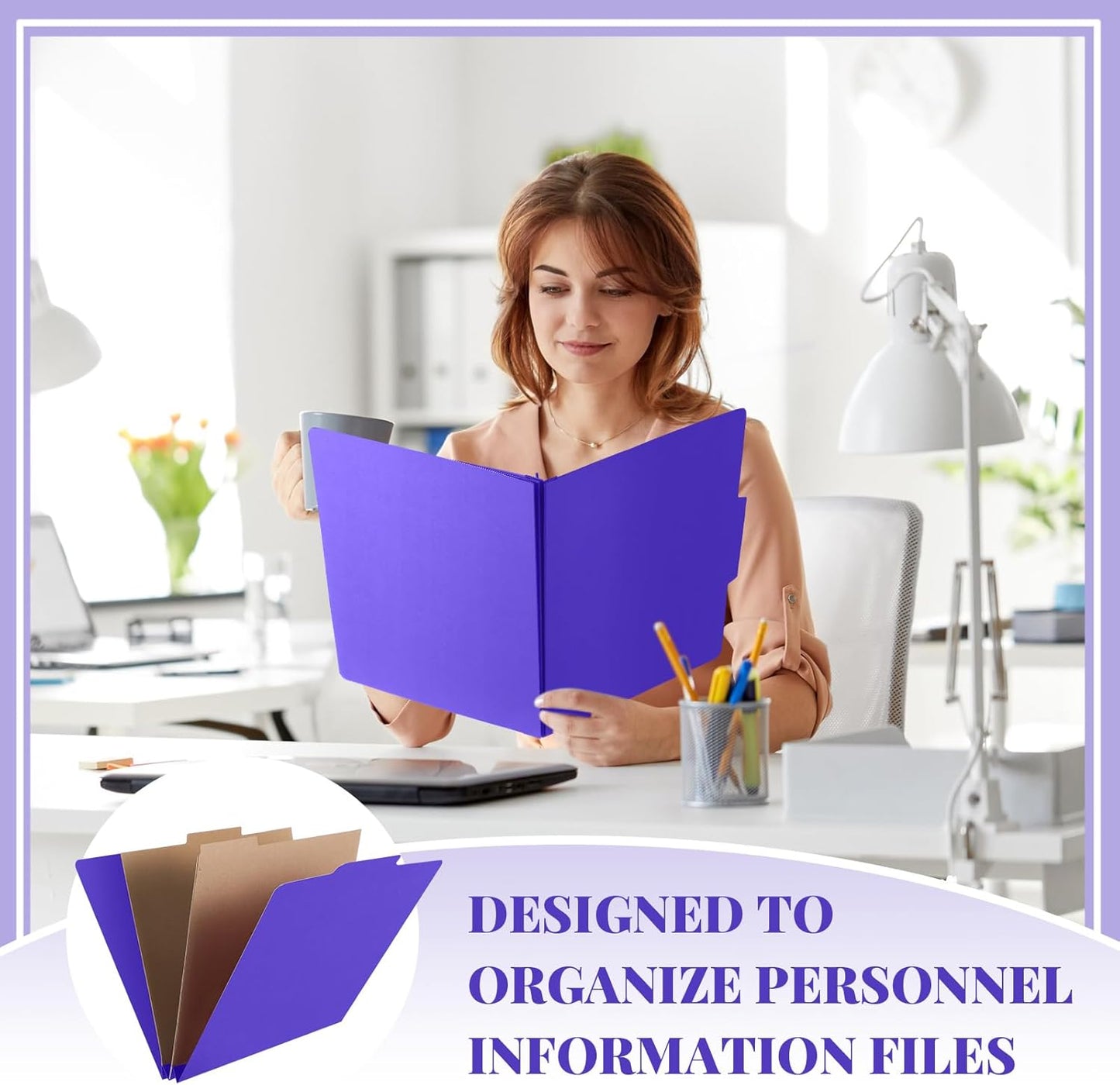 12 Pcs Classification Folders Letter Size, Back to School Supply for Teacher, Student, 2 Pocket Dividers Pressboard File Folder Bulk with 2 Fasteners, 2 in Expanding File Organizer (Purple)