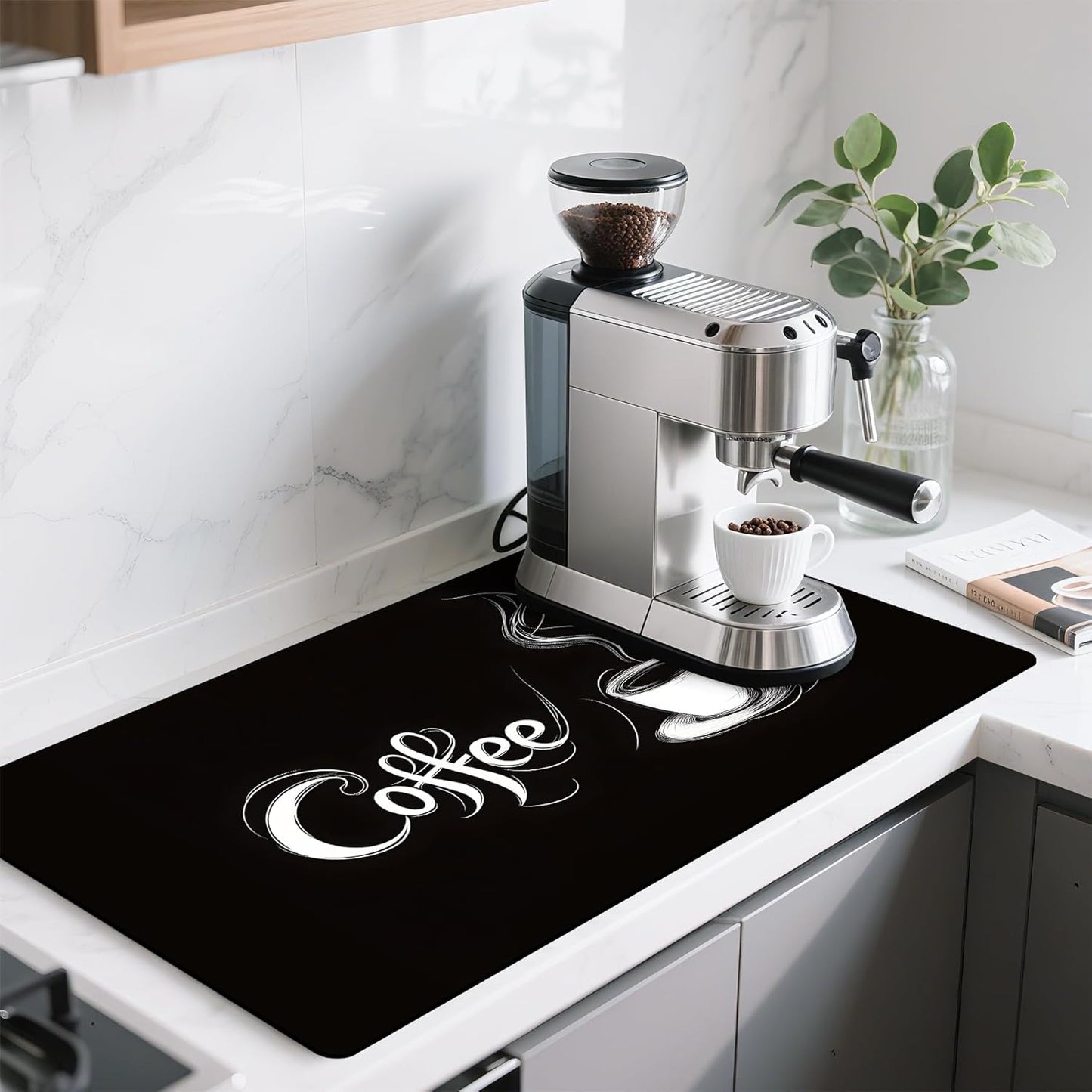 17"x 32" Coffee Bar Mat, Coffee Sign Absorbent Dish Drying Mat Cuttable Hide Stain Draining Table Pad for Kitchen Counter, Coffee Bar Accessories