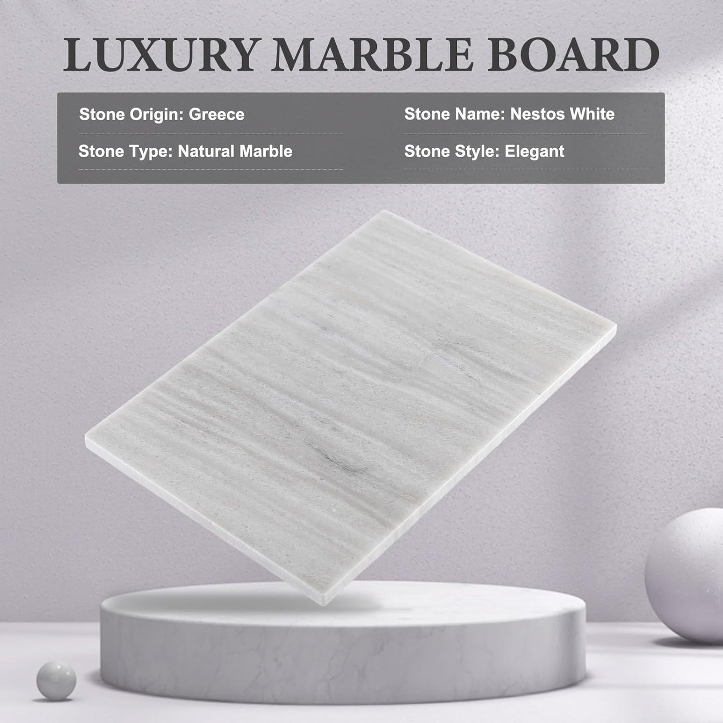 Koville Natural Marble Cutting Board for Kitchen Countertop, 12" x 8" Pastry Bread Macaron Display Board, Real Stone Slab Marble Cheese Boards, Bathroom Perfume Tray Candle Plate(Nestos White)