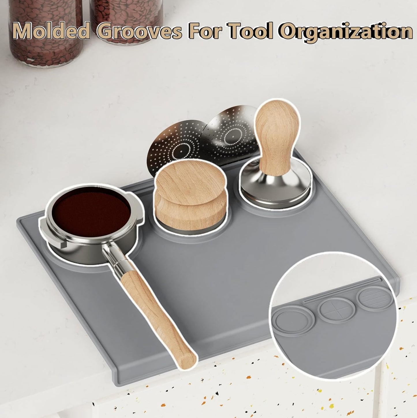 Espresso Tamping Mat, Coffee Tamper Mat, Espresso Mat for Counter, Silicone Tamper Mat, Food-grade, Non-Slip, Waterproof, Heat Resistant (Gray, 25x20x2cm)