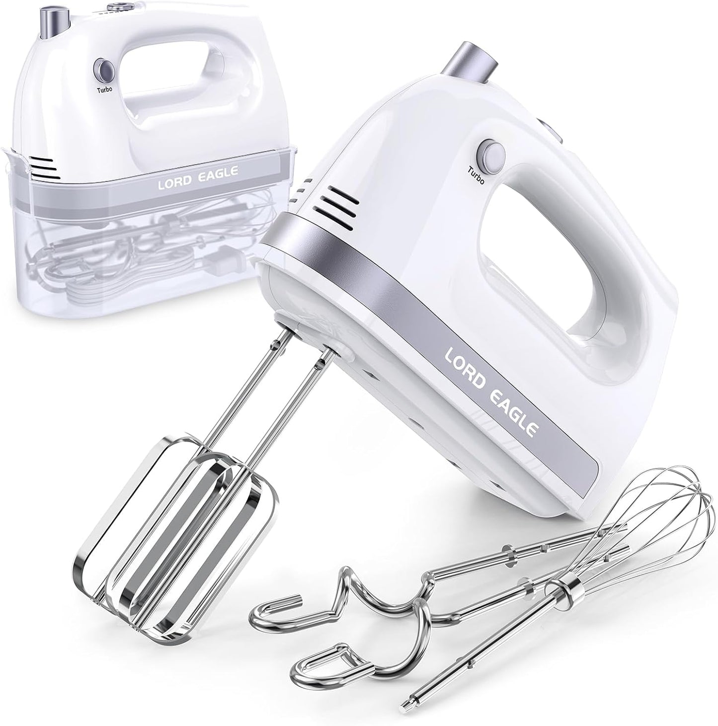 Lord Eagle Hand Mixer Electric 400W, 5 Speed handheld Mixer, 5 Stainless Steel Accessories for Baking Cake Egg Cream Food Beater, Turbo Boost/Self-Control Speed + Eject Button