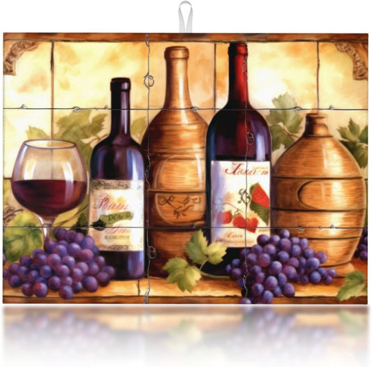 Large Dish Drying Mats For Kitchen Counter Microfiber Kitchen Drying Mat XL Draining Pad Absorbent Quick Drying Dish Mat 18x24 Inch - Wine Bottle Tile Mural
