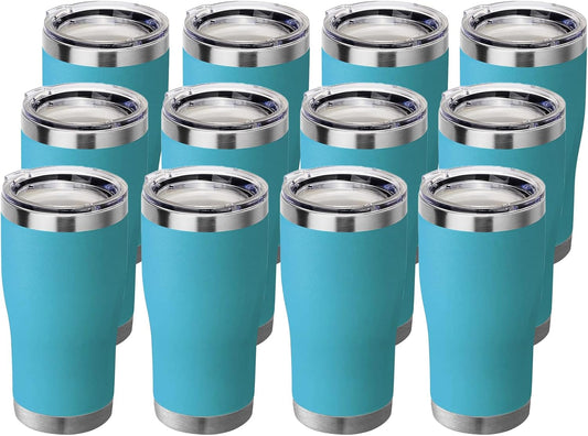 HASLE OUTFITTERS 20 oz Tumbler Bulk, Stainless Steel Tumblers with Lid, Vacuum Insulated Tumbler, Double Wall Powder Coated Cup, coffee mugs, Sky Blue, 12 Pack