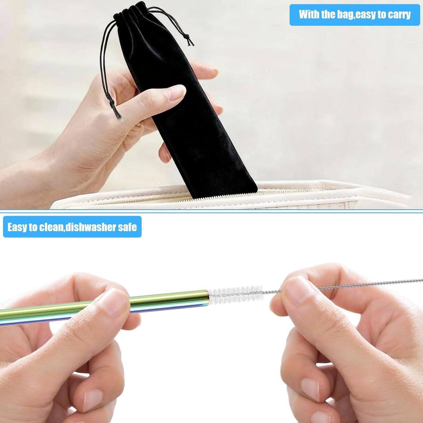 60 Pcs Color Reusable Metal Straws, Stainless Steel Drinking Straws with 60 Silicone Tip, 6 Travel Case and 12 Cleaning Brush, Suitable for 16oz and 20oz Tumblers