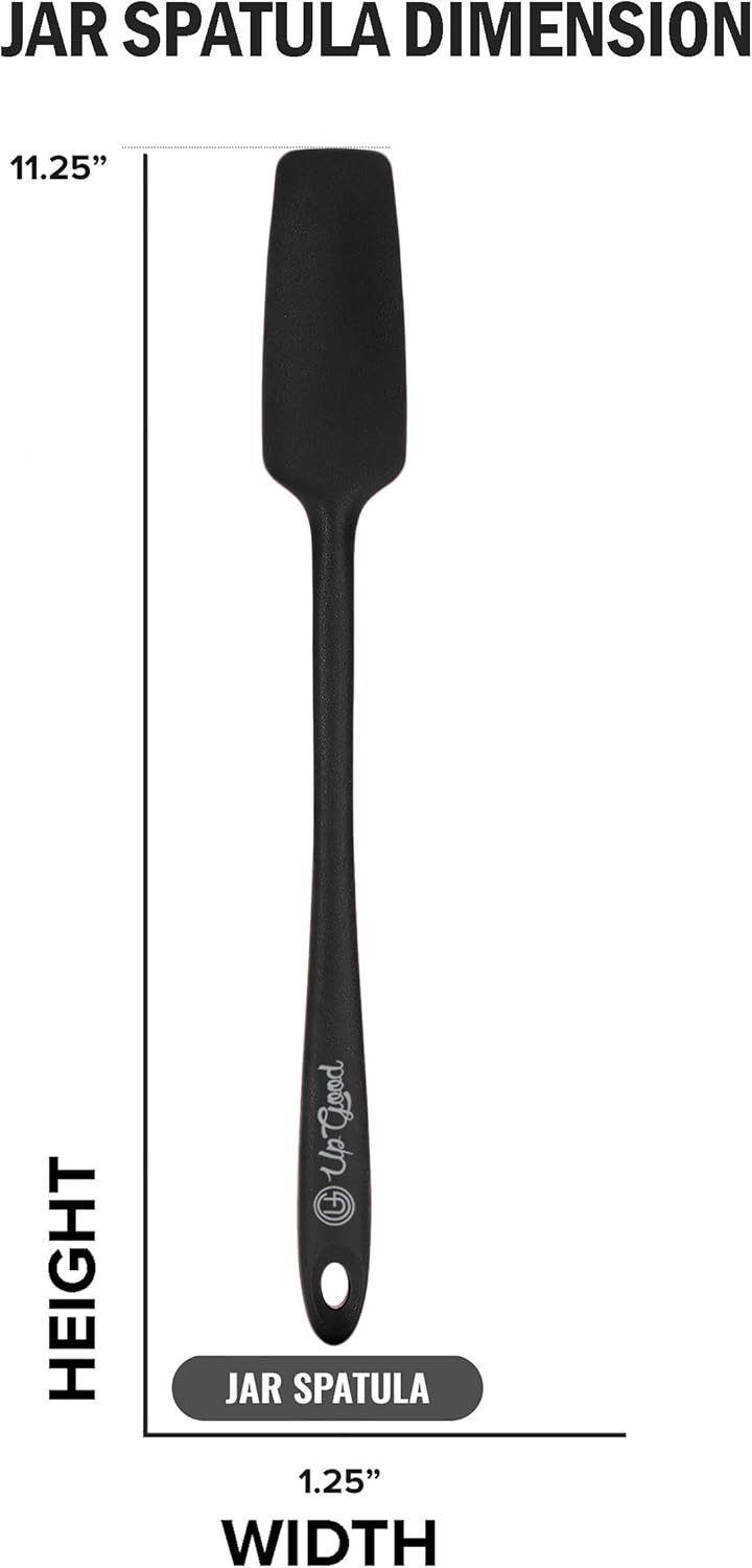 Silicone Jar Spatula | 600F Heat Resistant Non-Stick Rubber Scraper | Perfect for Jars, Smoothies, Blenders | One Piece Utensils | Durable Kitchen Cookware (UpGood Professional Spatulas, Black)