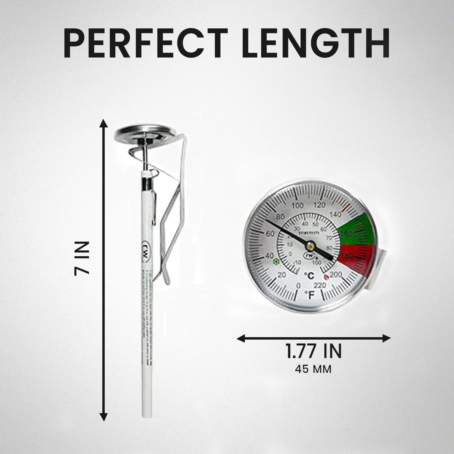 Rattleware 7” Easy Steam Thermometer for Home, Cafe, Restaurants, Residential, or Commercial Use - Milk Frothing and Barista Thermometer - Durable Fast Reading (45mm Dial)