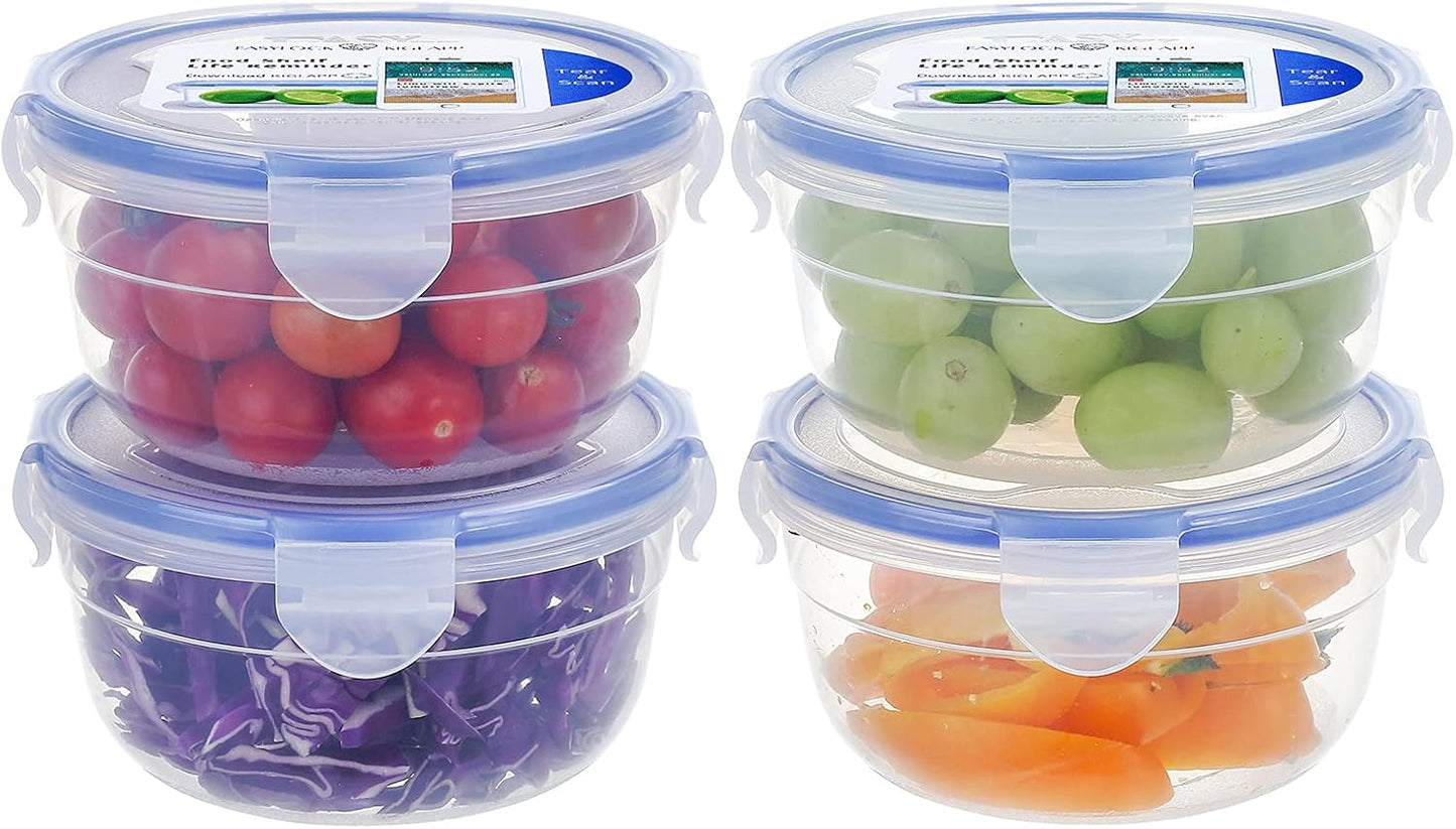 KIGI [ 4 PACK ] 10oz Small Plastic Bowls with Lid Leakproof Food Storage Container Set Meal Prep Containers