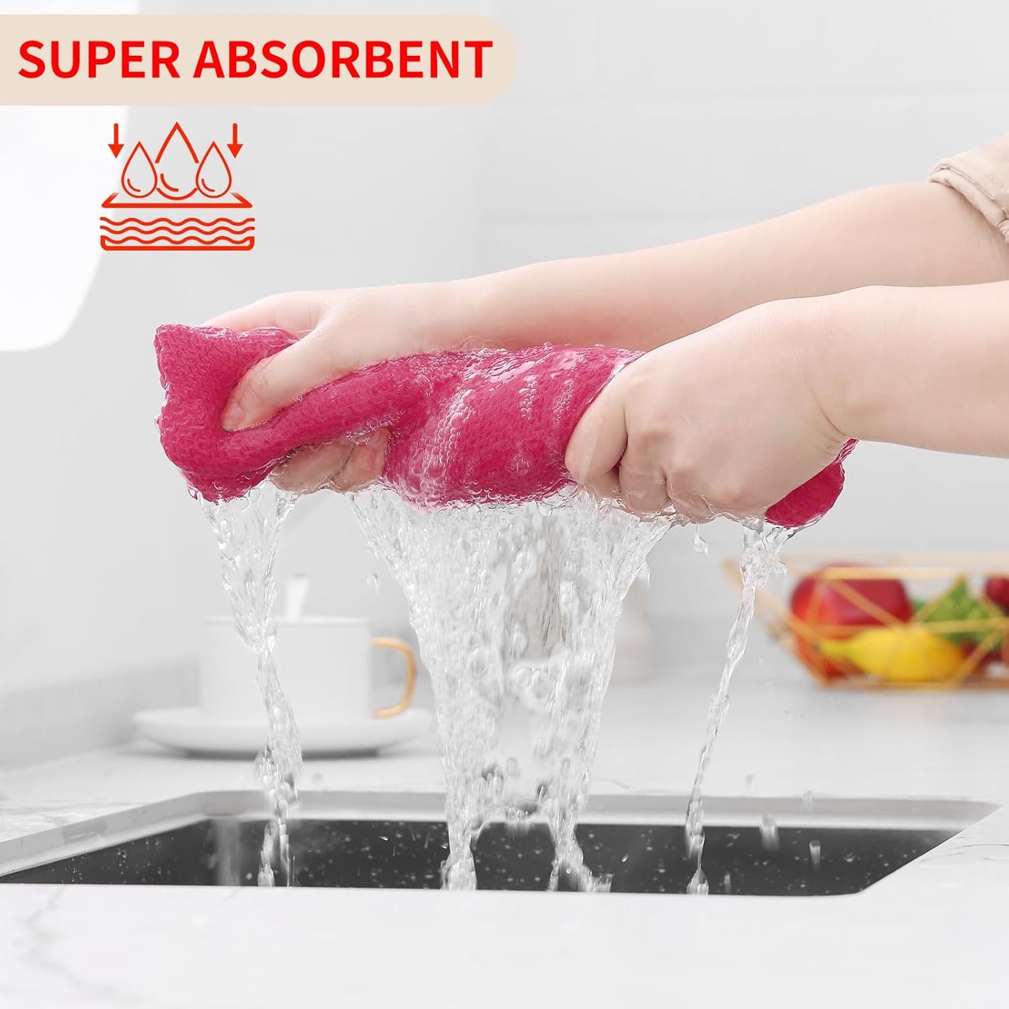 Kitinjoy 100% Cotton Waffle Weave Kitchen Towels, 4-Pack Super Soft and Absorbent Dish Towels for Drying Dishes, Kitchen Hand Towels, 13 in x 28 in, Hot Pink