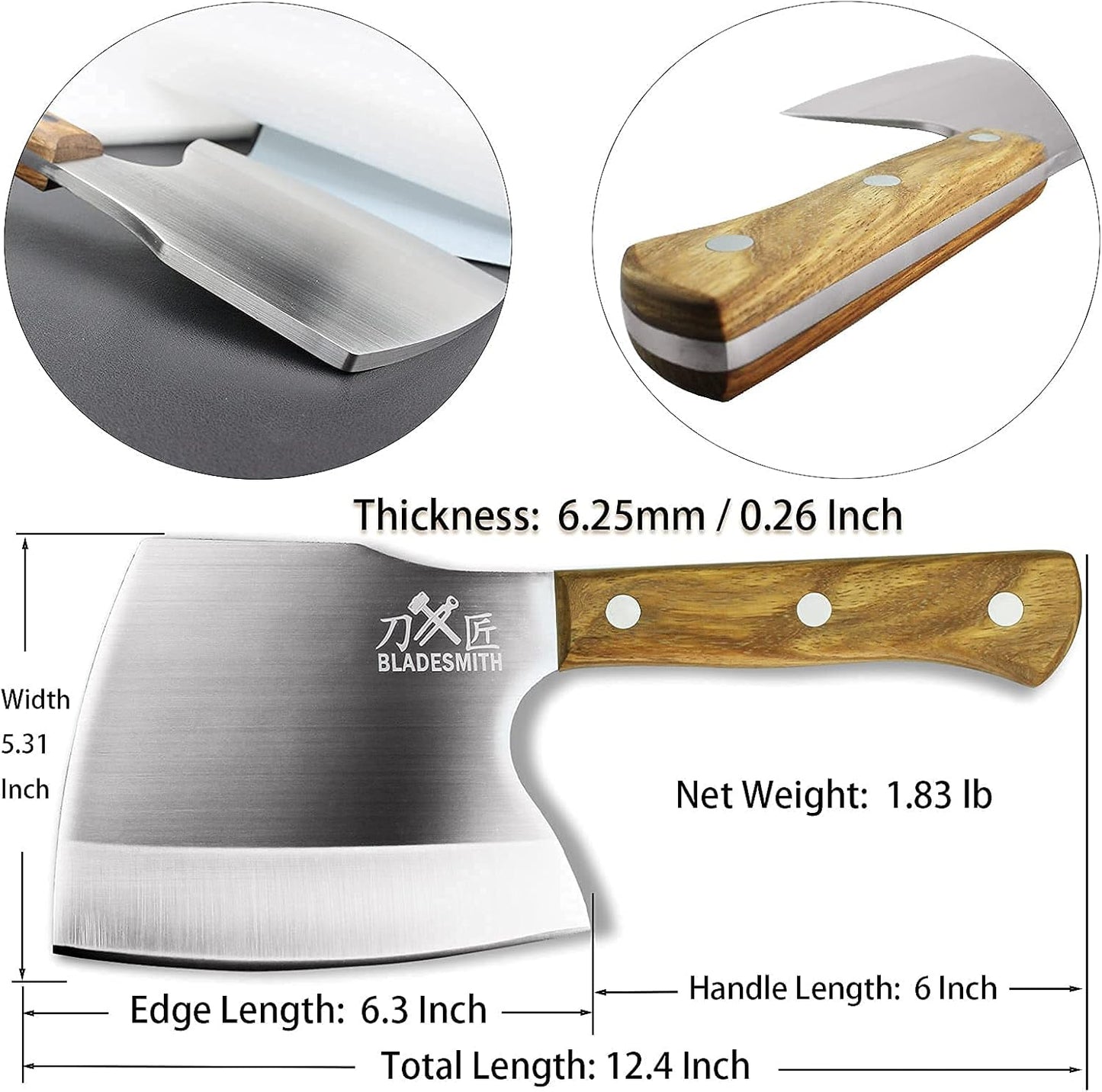 BLADESMITH Meat Cleaver Butcher Axe Bone Chopper Heavy Duty - 6.3'' Bone Cutting Knife Bone Breaker, Stainless Steel Thicken Blade & Pear Wood Handle, Slaughterhouse Looks Manly,2025 Gifts