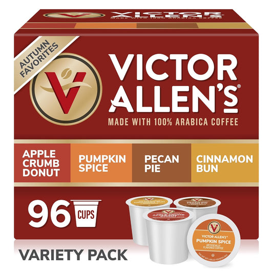 Victor Allen's Coffee Autumn Favorites Coffee Variety Pack SSC (Apple Crumb Donut, Pumpkin Spice, Pecan Pie, Cinnamon Bun), 96 Count, Single Serve Coffee Pods for Keurig K-Cup Brewers
