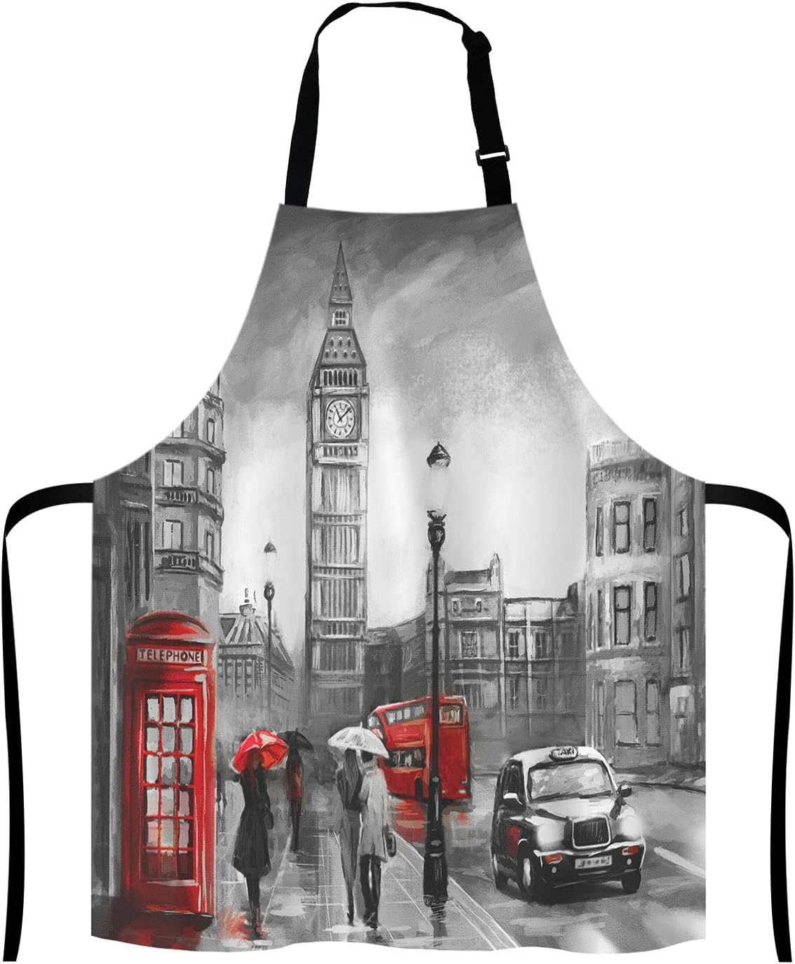 Street view of london Bib Apron with Adjustable Neck for Men Women,Suitable for Home Kitchen Cooking Waitress Chef Grill Bistro Baking BBQ Cobbler Apron