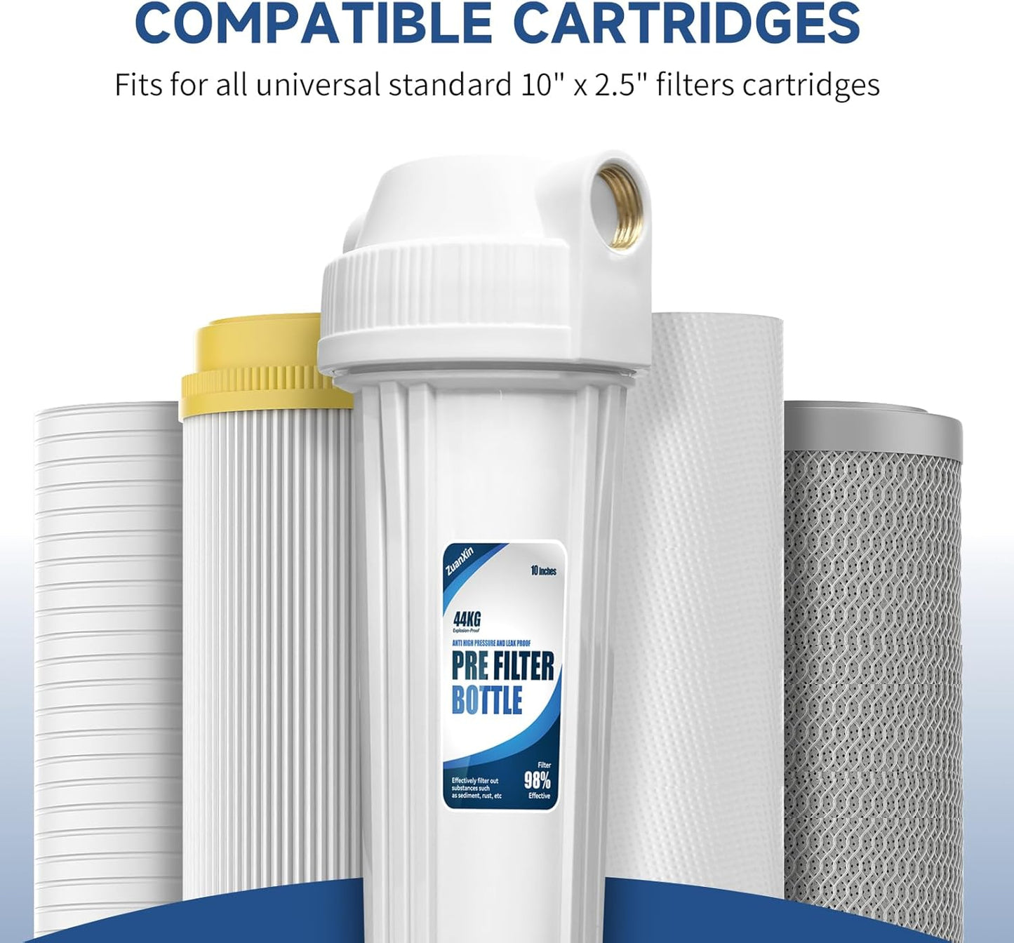 Whole House Water Filter Housing, Fit 10"x2.5" Sediment etc Filters for Well and City Water, Pre-Filtration System for Home, 3/4" Brass Port, Heavy Duty Steel Bracket, 4 Screws, Wrench