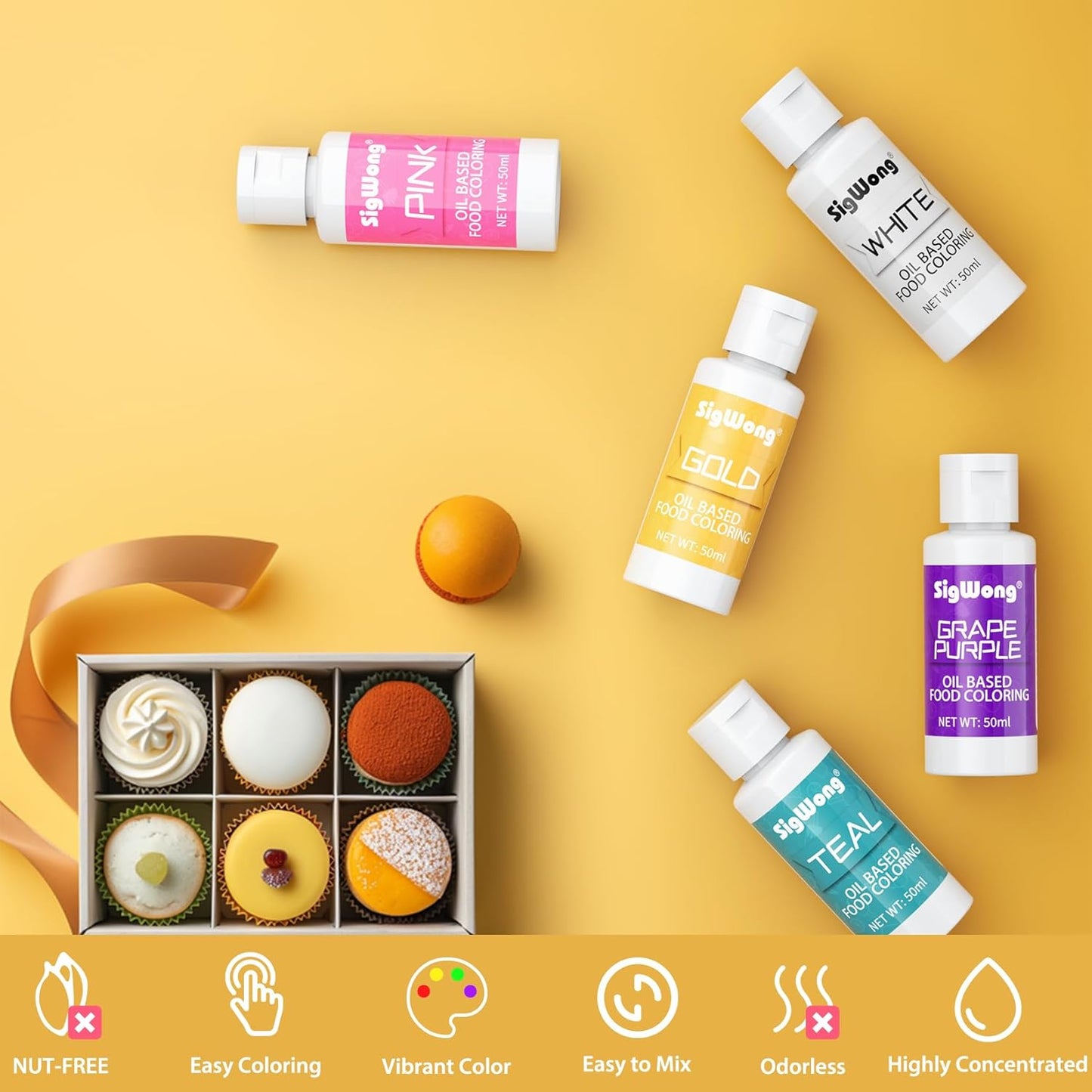 Oil Based Food Coloring for Chocolate - 50ml Gold Upgraded Edible Oil Based Food Dye for Cake Decorating, Baking, Candy Melts, Cookie, Icing Frosting, Fondant, Meringues - 1.69 Fl.Oz Bottles