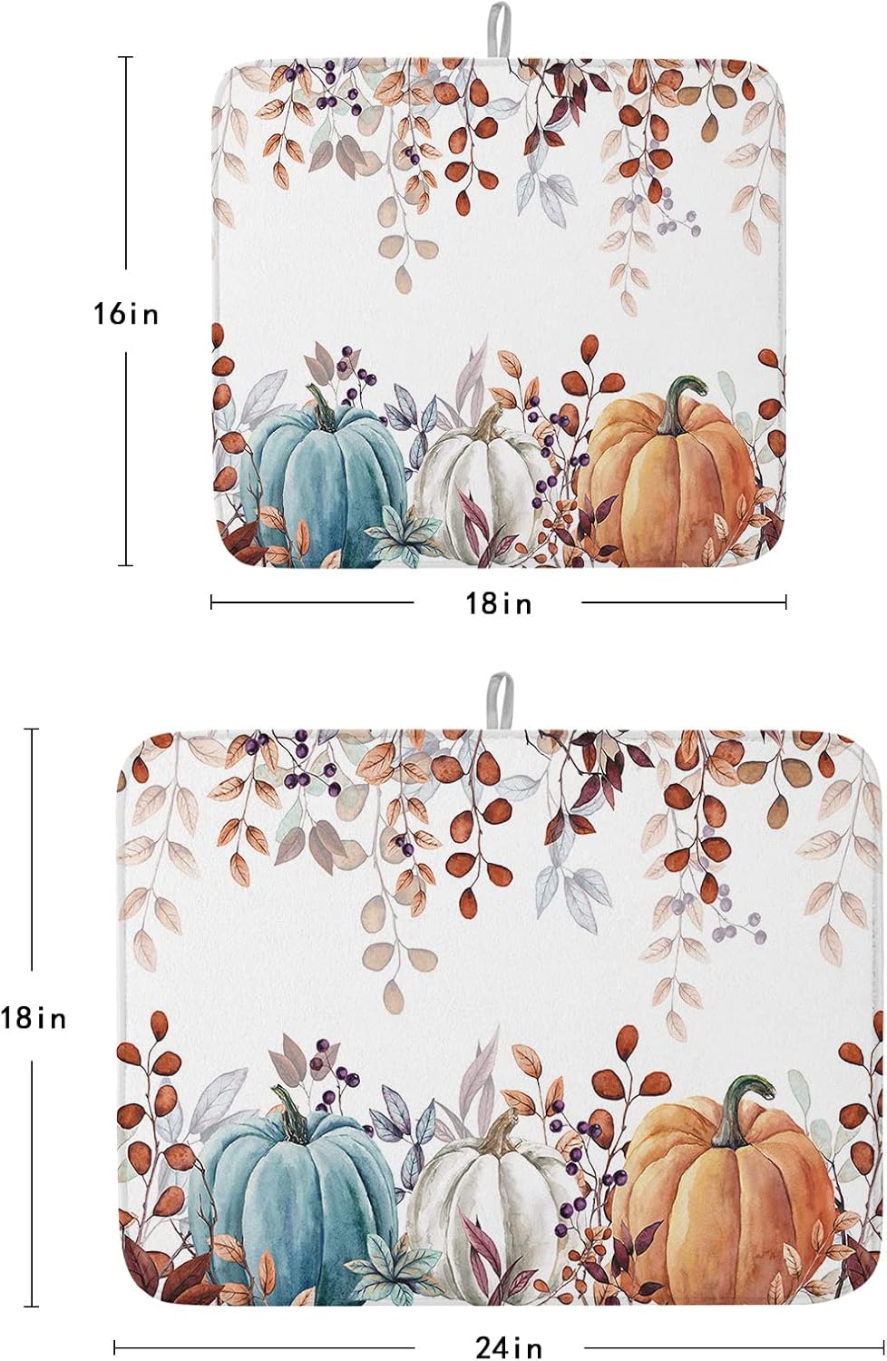 Fall Dish Drying Mat for Kitchen Counter Pumpkin Drying Pad Absorbent Drying Mats for Countertops Sinks Draining Racks Autumn Eucalyptus Leaves Drainer Holiday Harvest Thanksgiving Decorations 18x24