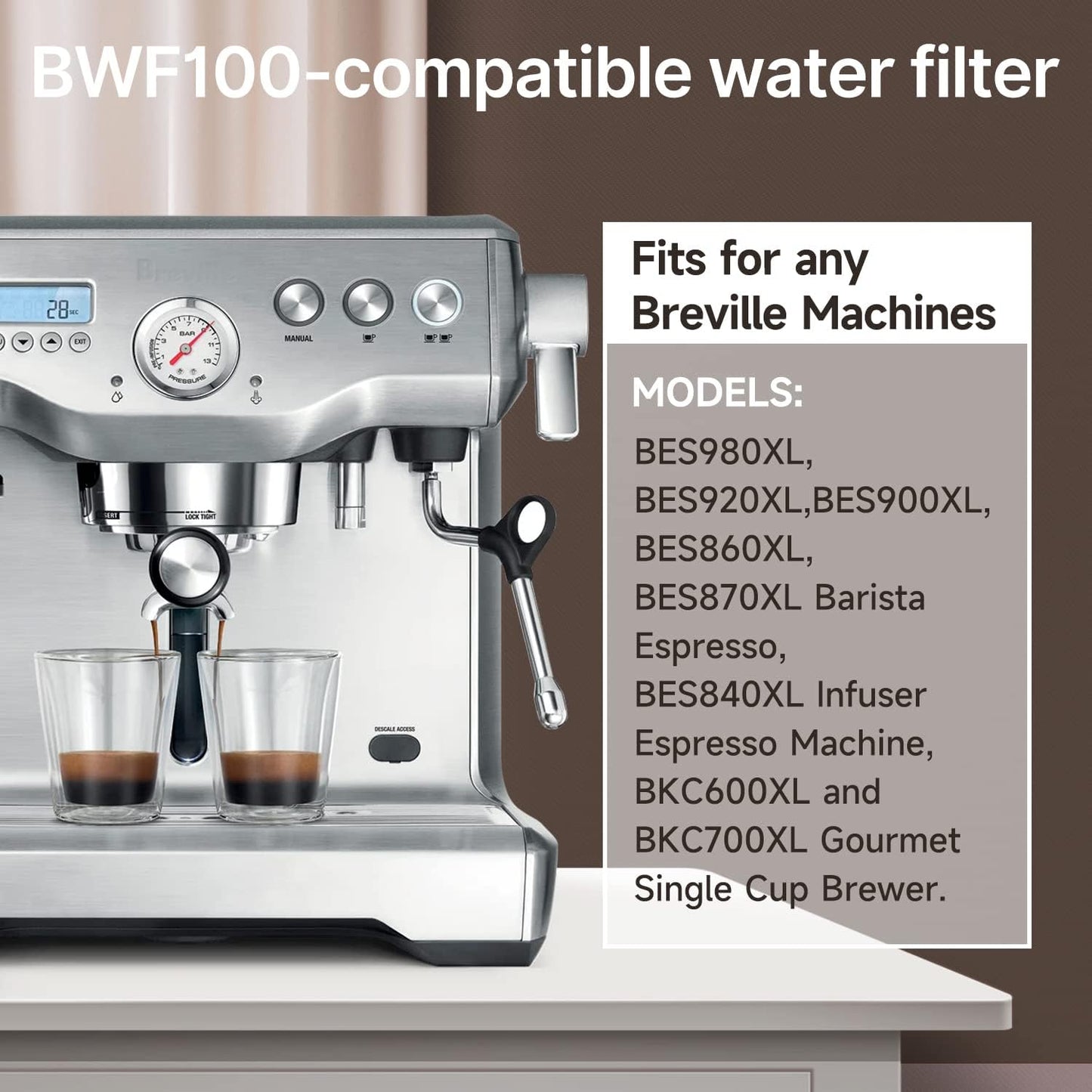 ICEPURE Coffee Machine Water Filter Replacement for Breville BWF100 BWF100NA BES980XL BES920XL BES900XL BES860XL BES870XL Barista Espresso, BES840XL BKC600XL BKC700XL, 24PACK