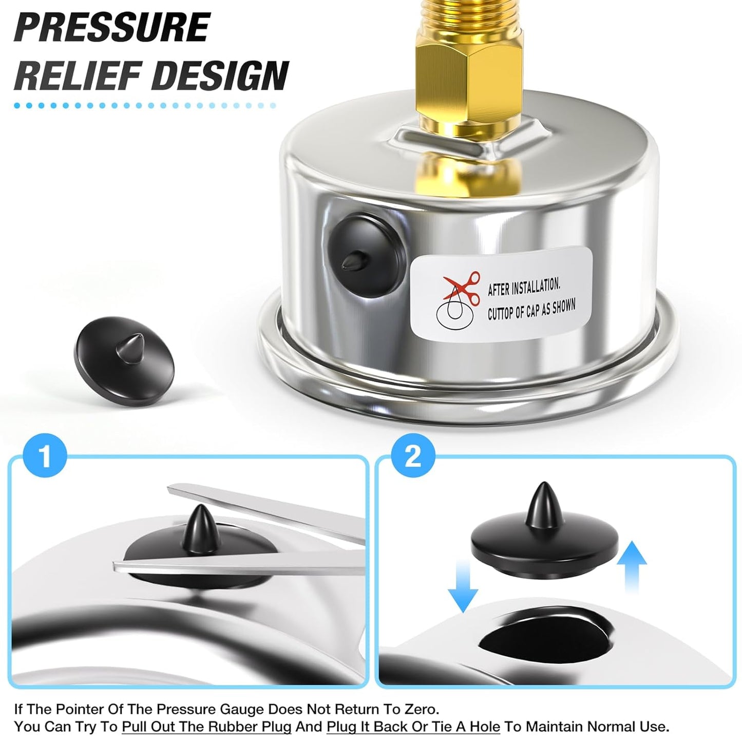 MEANLIN MEASURE 0~15Psi Dry Low Pressure Gauge Stainless Steel 1/4" NPT 2" FACE DIAL Waterproof for Water Oil Air Well Pump Tank Tire Pressure Test Back Mount, with 1/2" NPT and 3/8" NPT Hex Bushing