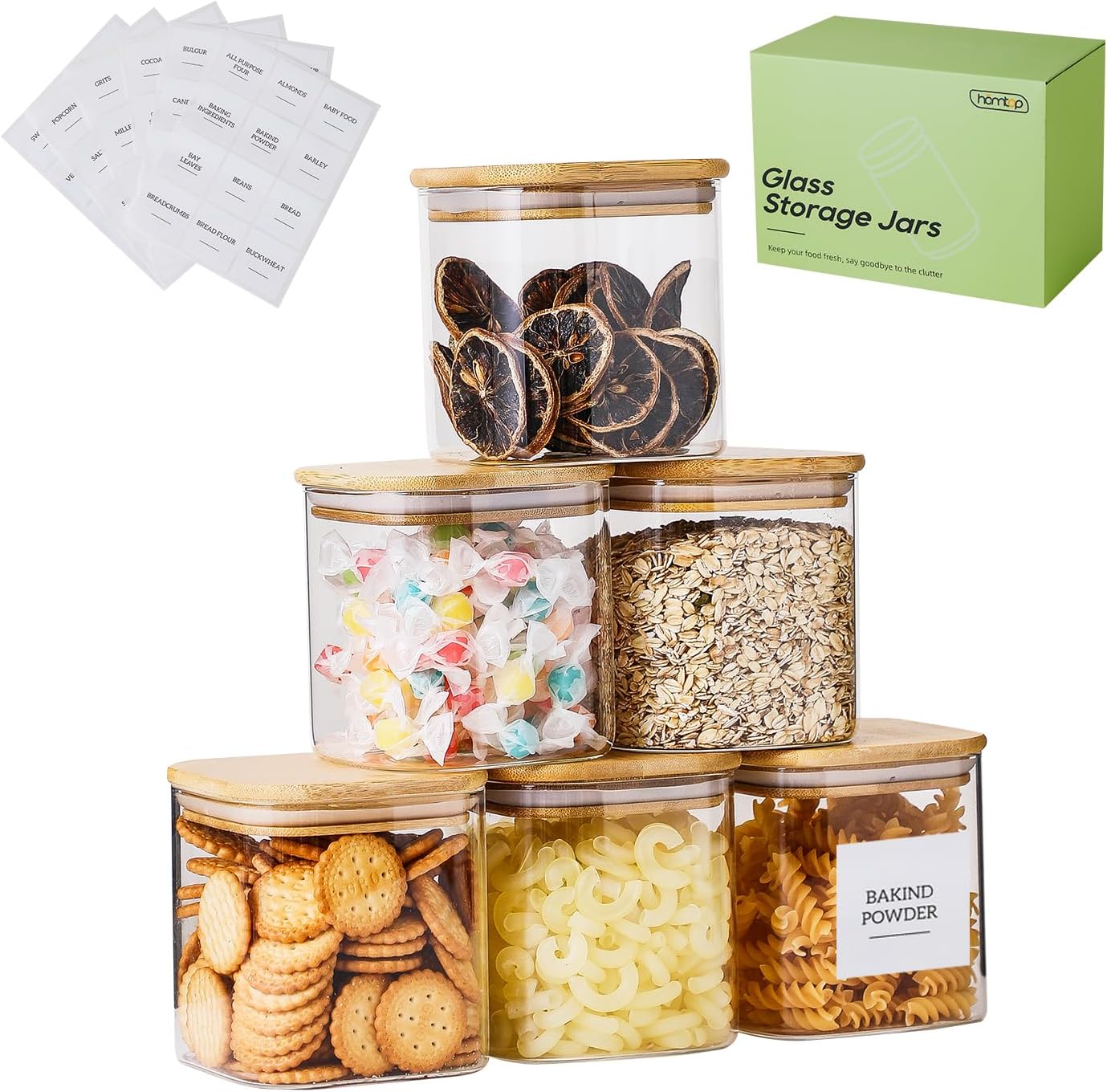 Glass Food Storage Containers with Lids, 25 Oz High Borosilicate Glass Jars for Coffee Bean, Candy, Cookie, Flour, Square